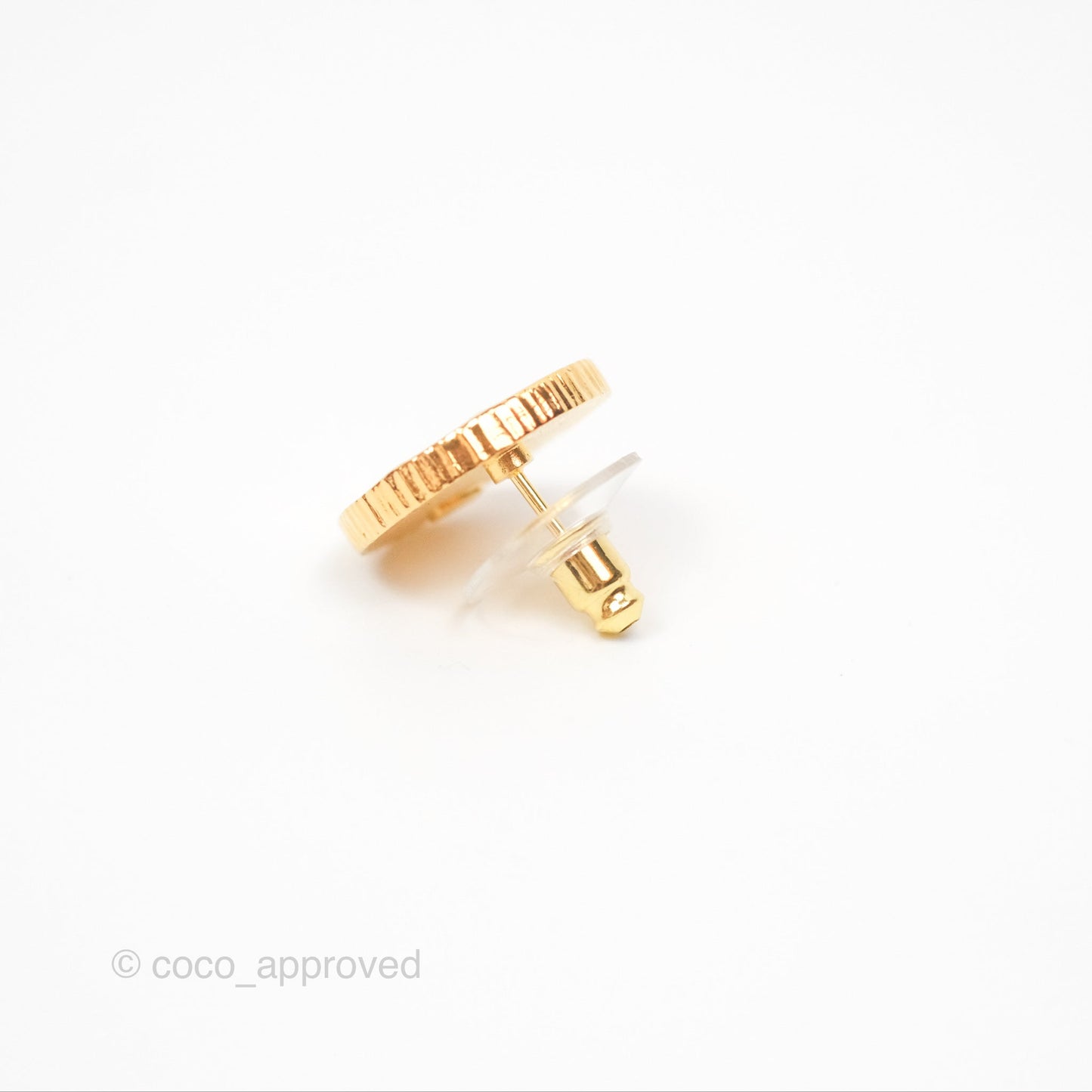 Chanel CC Round Earrings Black Pink Gold Tone 24C
