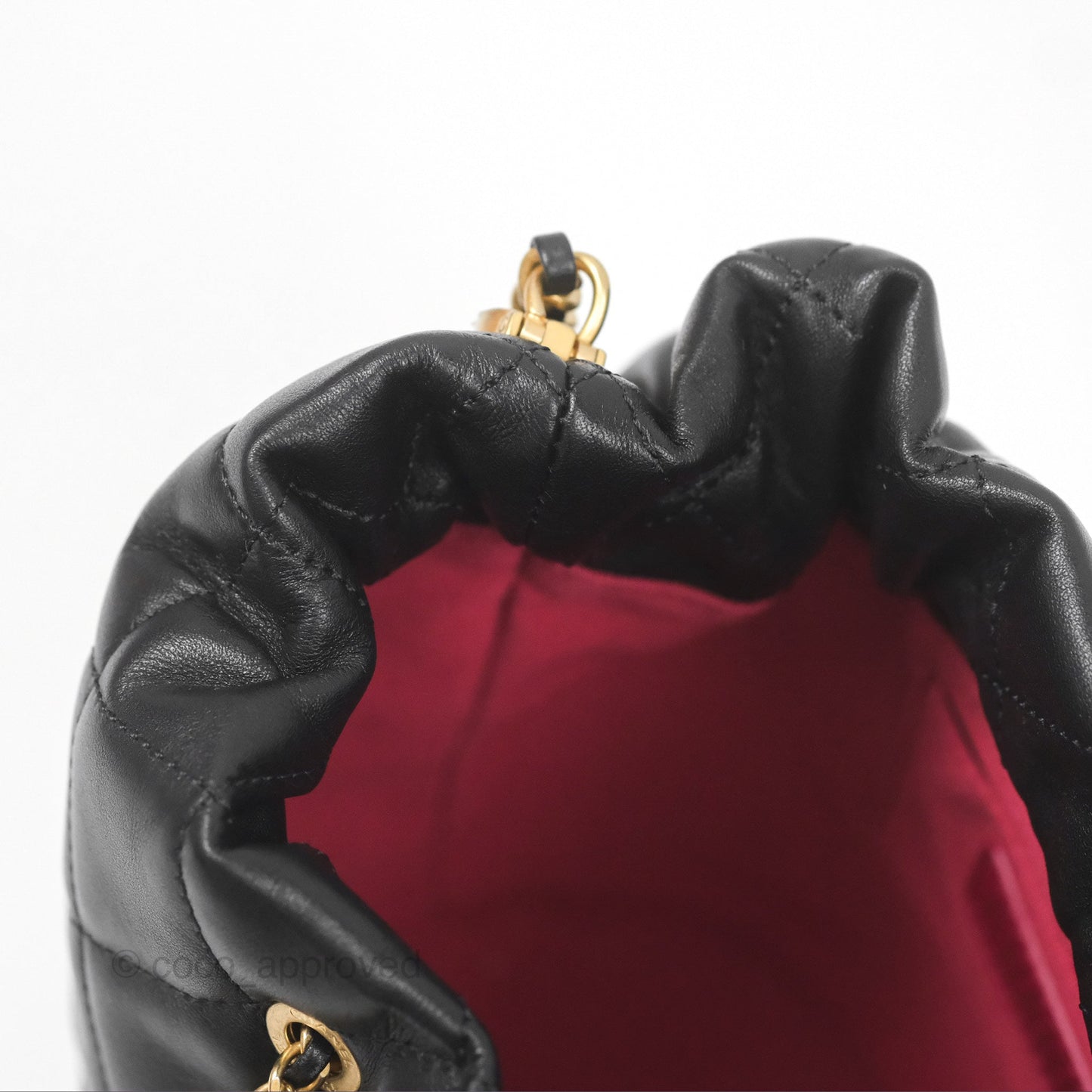 Chanel Quilted My Perfect with Pearl Drawstring Bucket Bag Black Lambskin Aged Gold Hardware