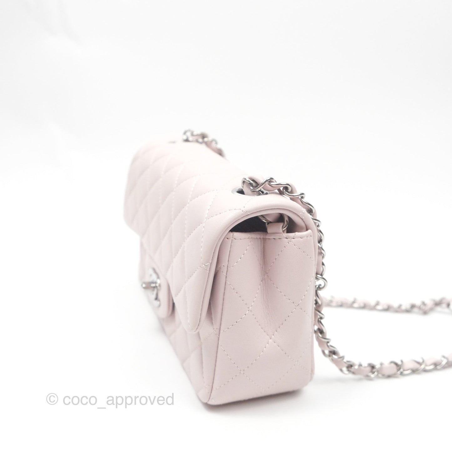 Chanel Quilted Mini Rectangular Pale Lilac Lambskin Silver Hardware
