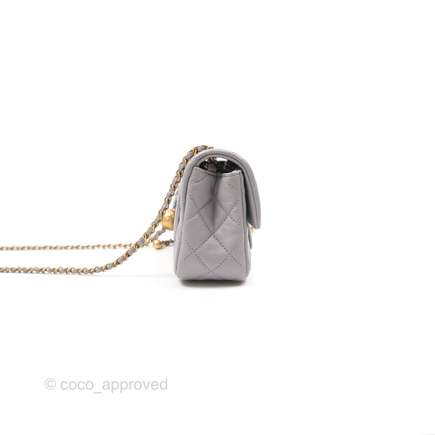 Chanel Mini Rectangular Pearl Crush Grey Lambskin Aged Gold Hardware