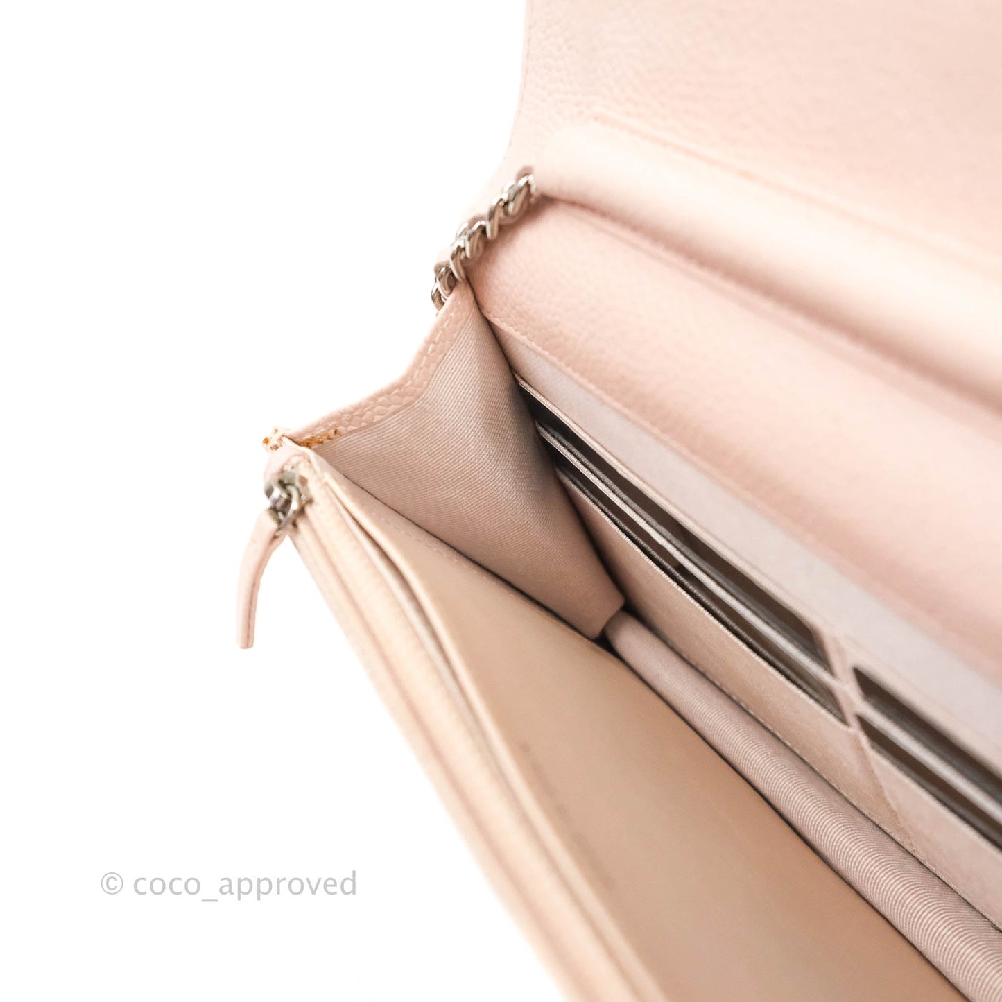 Chanel Quilted Wallet on Chain WOC Sakura Pink Caviar Silver Hardware