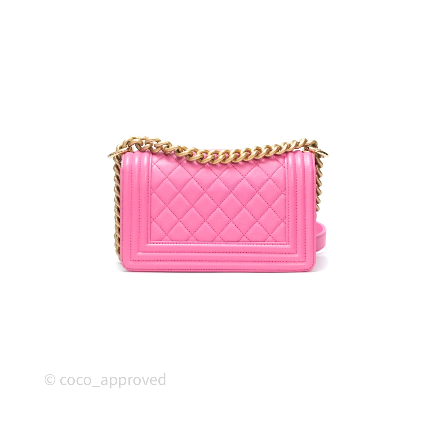 Chanel Small Boy Pink Calfskin Aged Gold Hardware