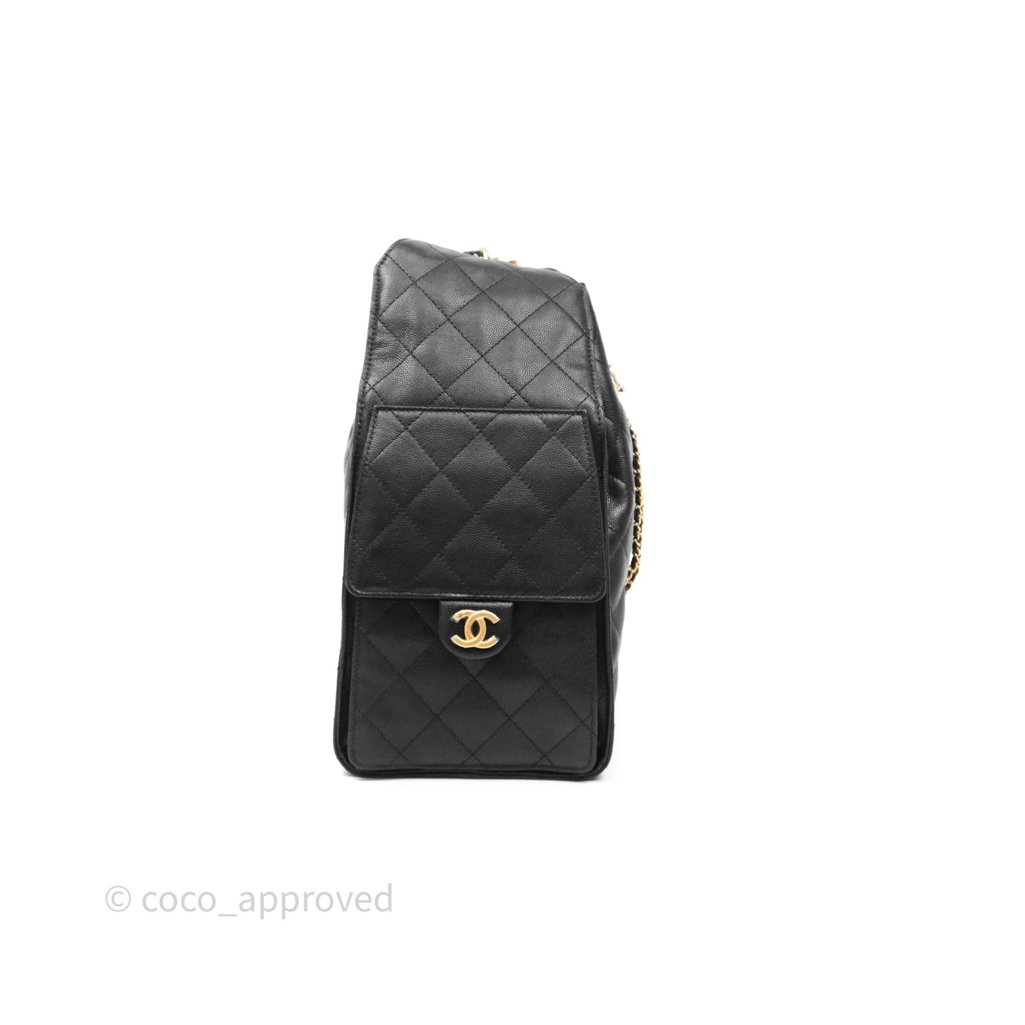 Chanel 25 Medium Black Caviar Aged Gold Hardware