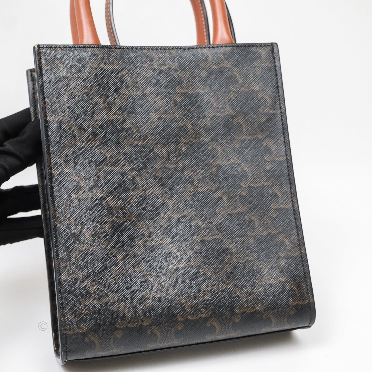 Celine Mini Vertical Cabas Bag Triomphe Canvas Tan Calfskin