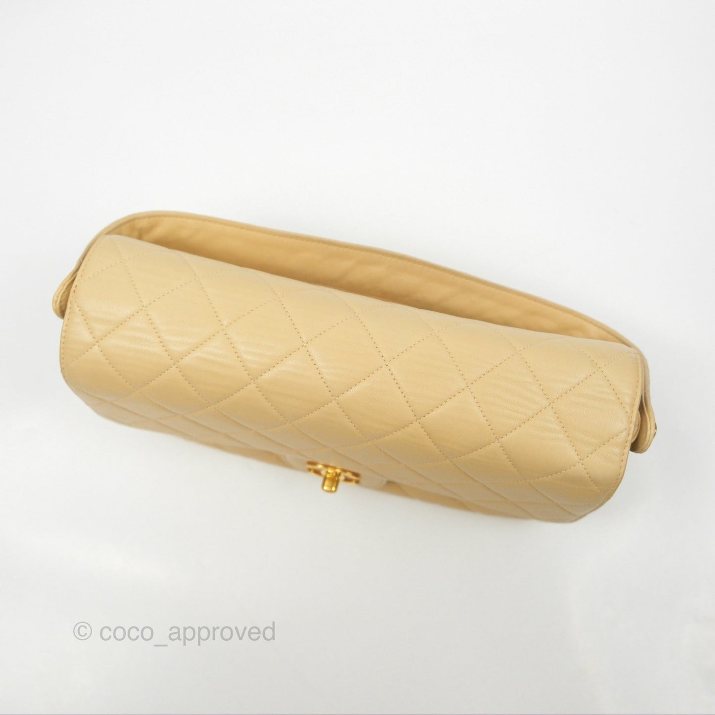 Chanel Vintage Double Sided Flap Bag Quilted Beige Lambskin Gold Hardware