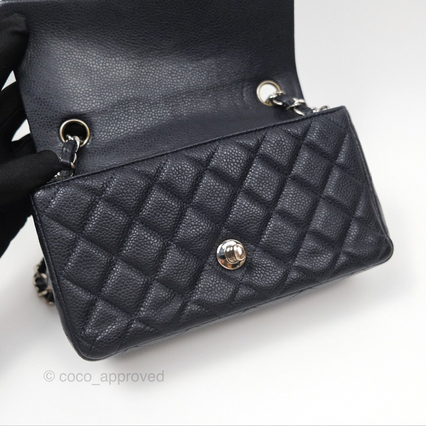 Chanel Mini Rectangular Quilted Dark Navy Caviar Silver Hardware