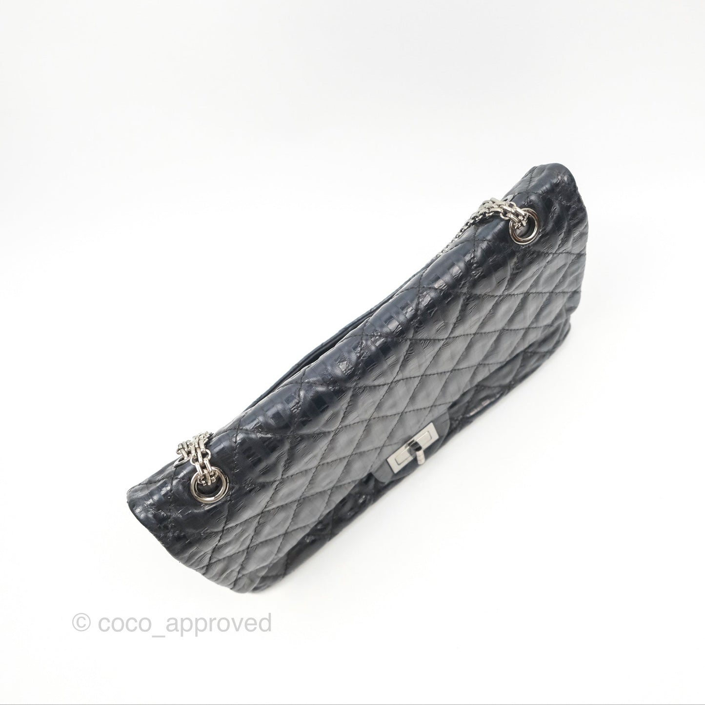 Chanel Reissue 227 Flap Quilted Calfskin Black Striped Dark Silver Hardware