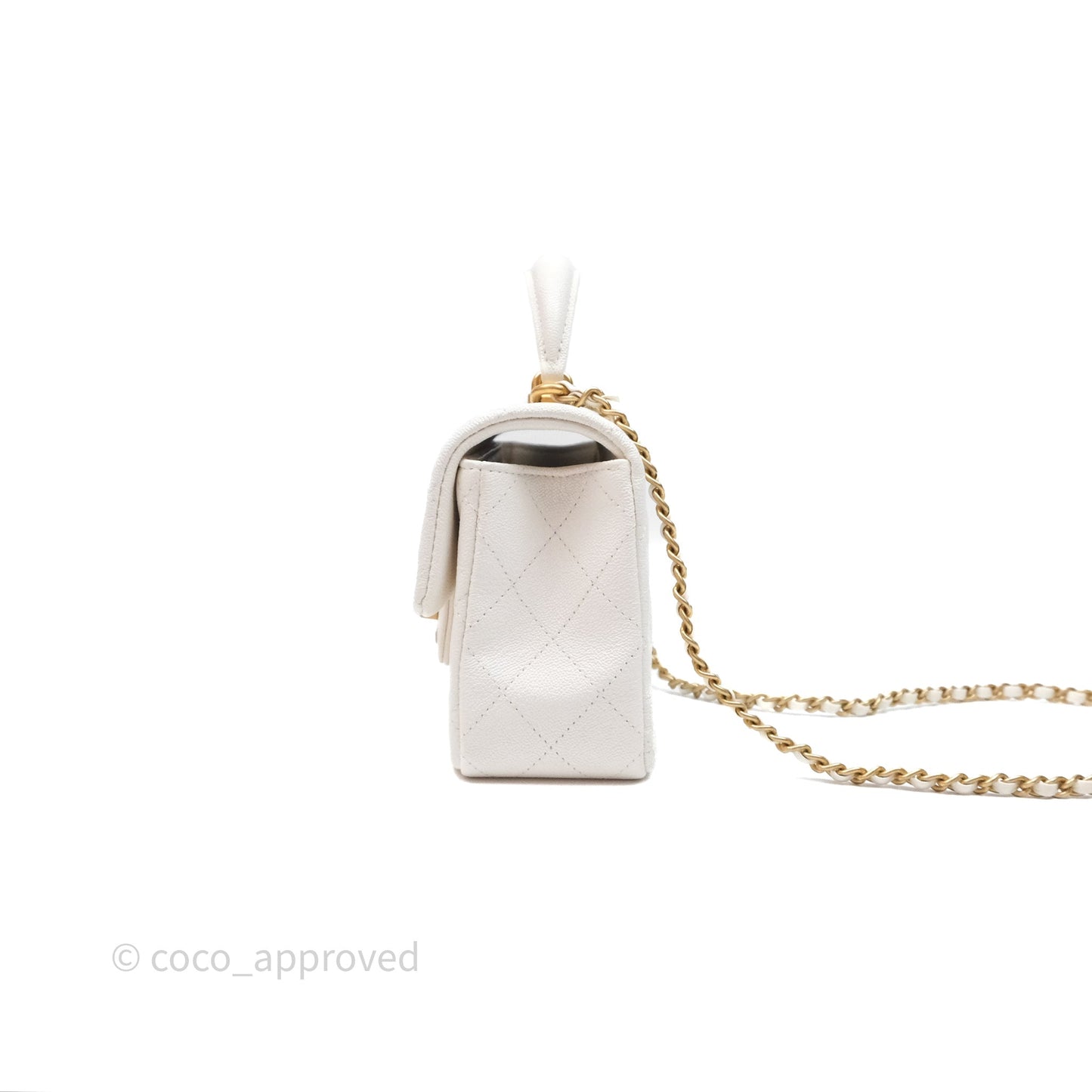 Chanel Top Handle Mini Rectangular Flap Bag Ivory White Caviar Aged Gold Hardware