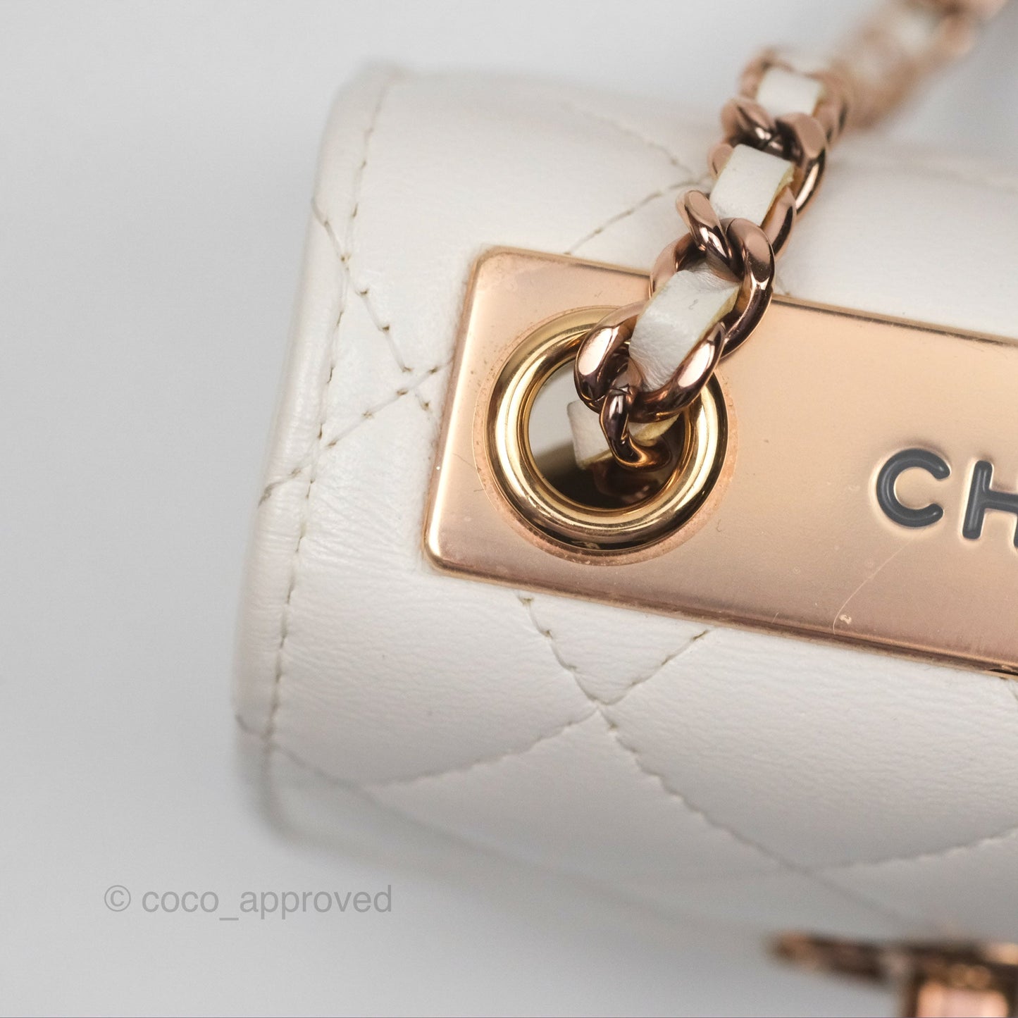 Chanel Mini Quilted Trendy CC Clutch With Chain White Lambskin Rose Gold Hardware