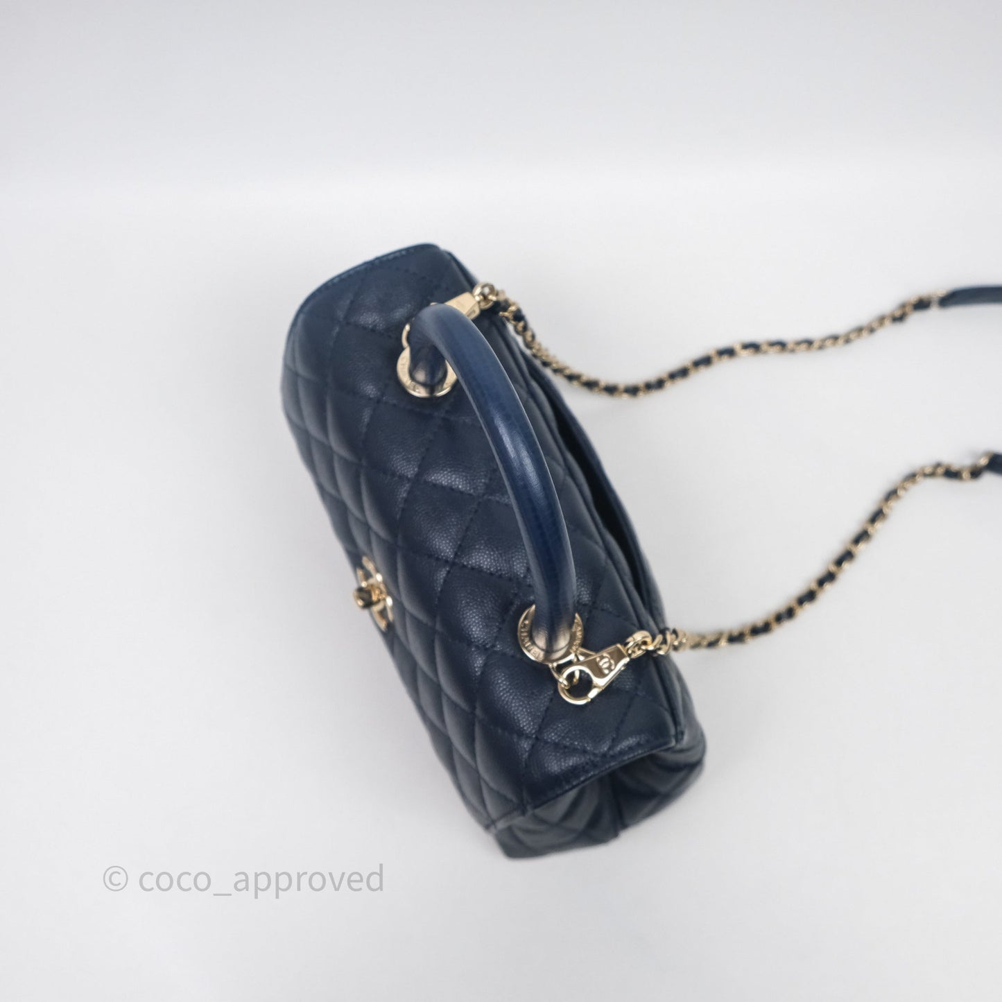 Chanel Small Coco Handle Navy Caviar Gold Hardware Lizard Handle