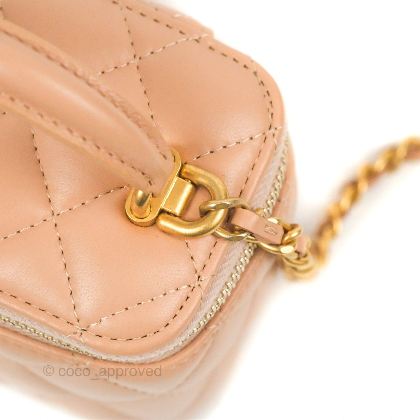 Chanel Mini Top Handle Vanity With Chain Beige Lambskin Aged Gold Hardware