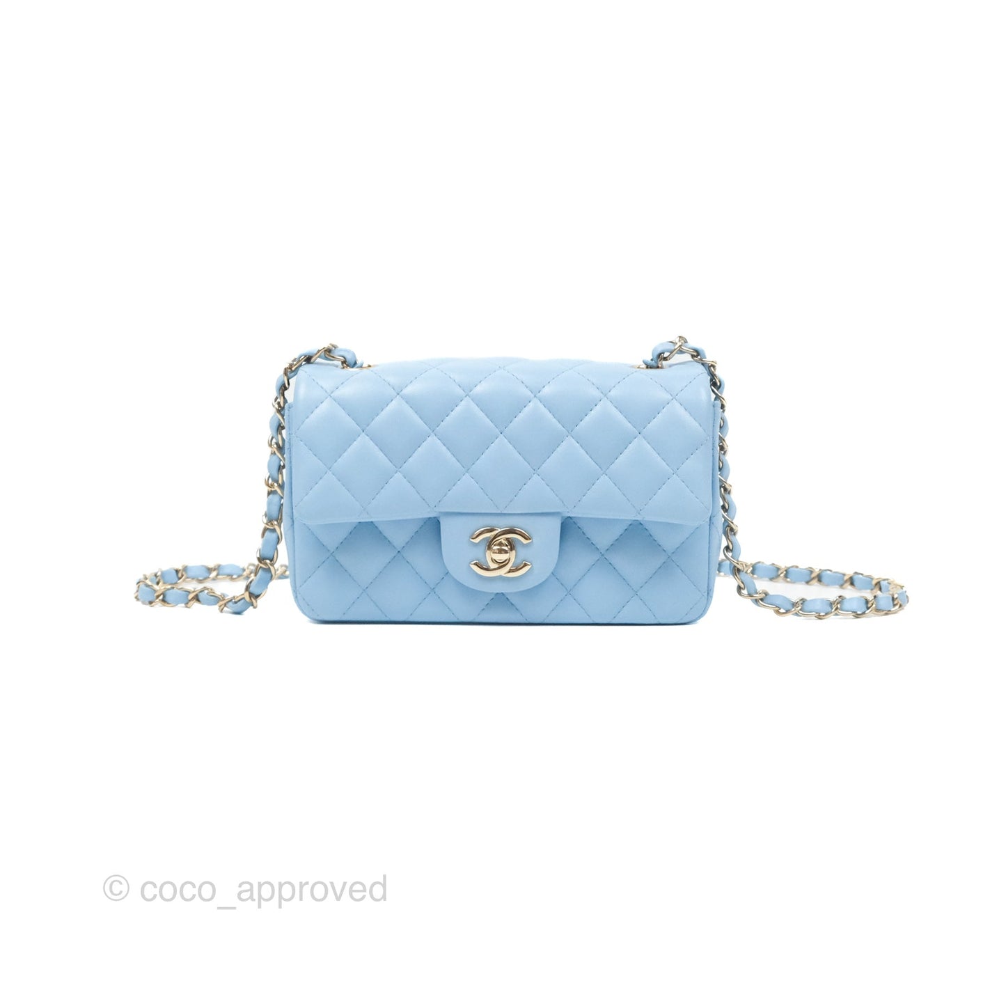 Chanel Quilted Mini Rectangular Flap Light Blue Lambskin Gold Hardware