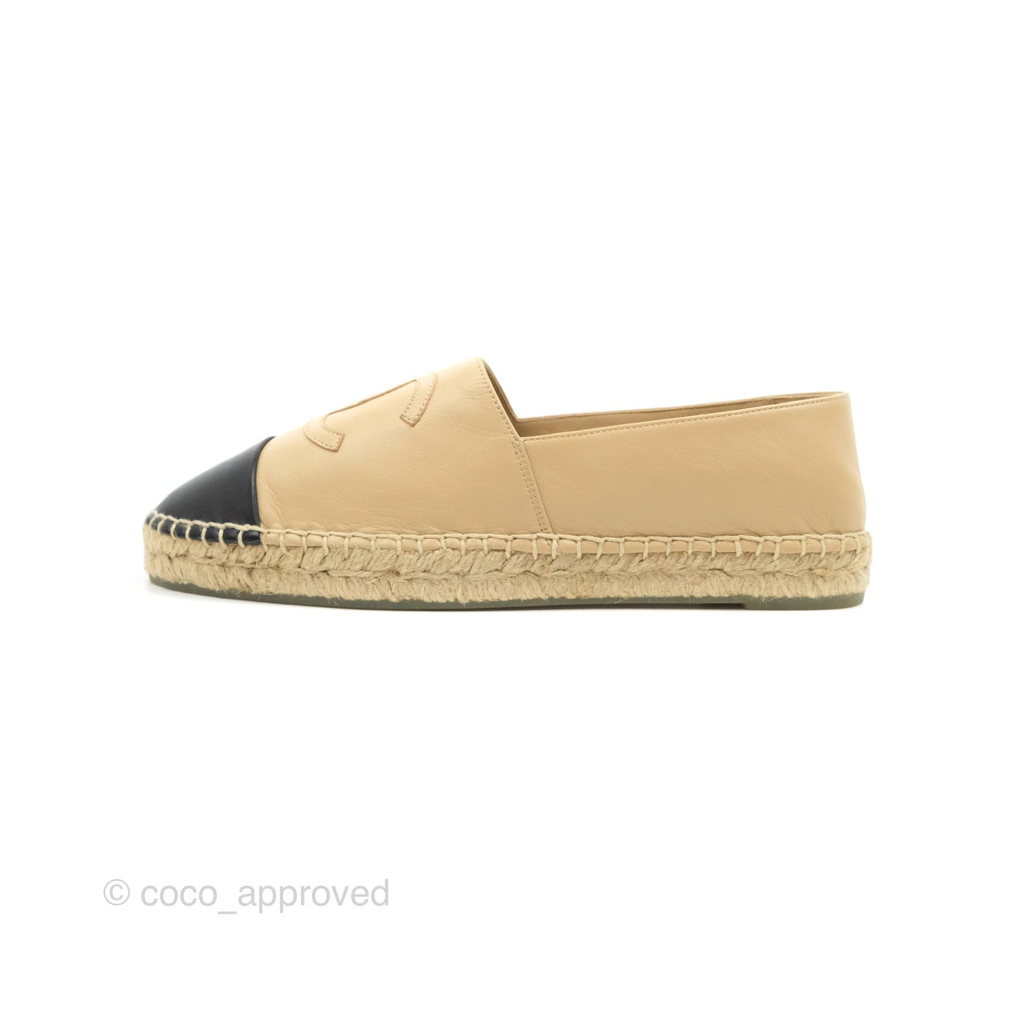 Chanel CC Espadrilles Beige Black Lambskin Size 38