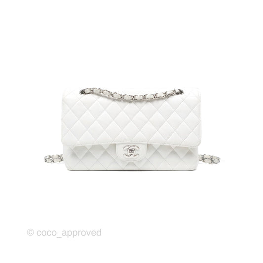 Chanel Classic M/L Medium Flap Quilted White Caviar Silver Hardware