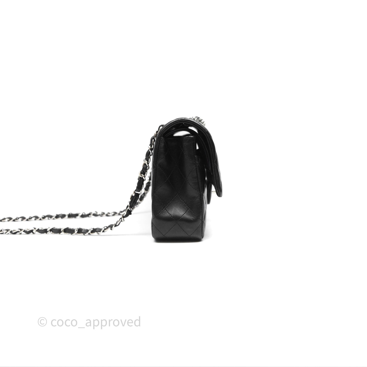 Chanel Classic M/L Medium Flap Quilted Black Lambskin Silver Hardware