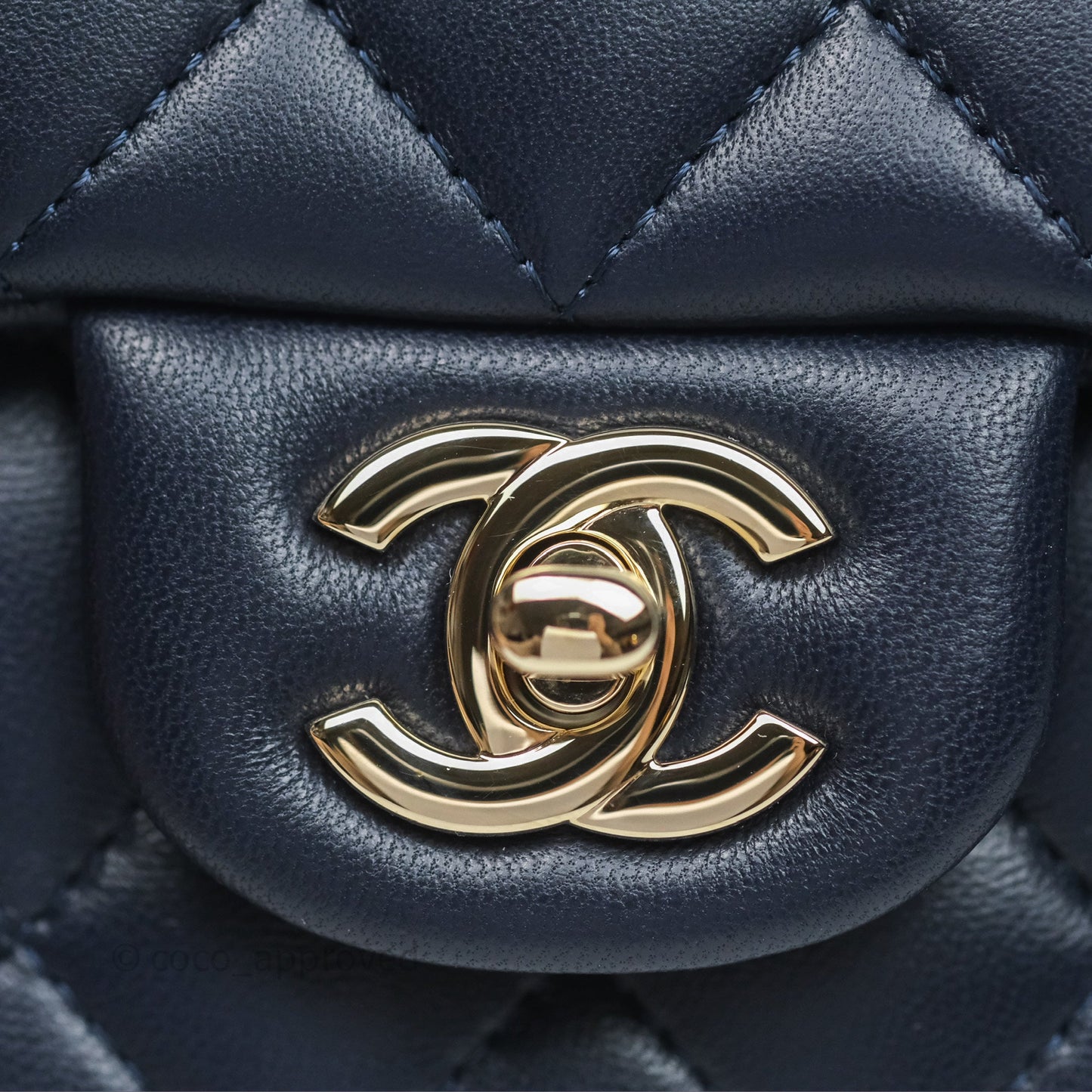 Chanel Top Handle Mini Rectangular Flap Bag Navy Lambskin Gold Hardware