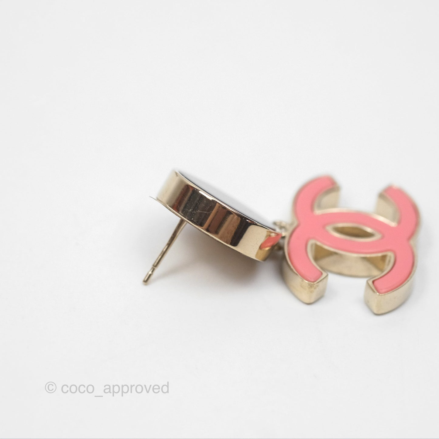 Chanel CC Logo Enamel Pink/ Black Drop Earrings 23C