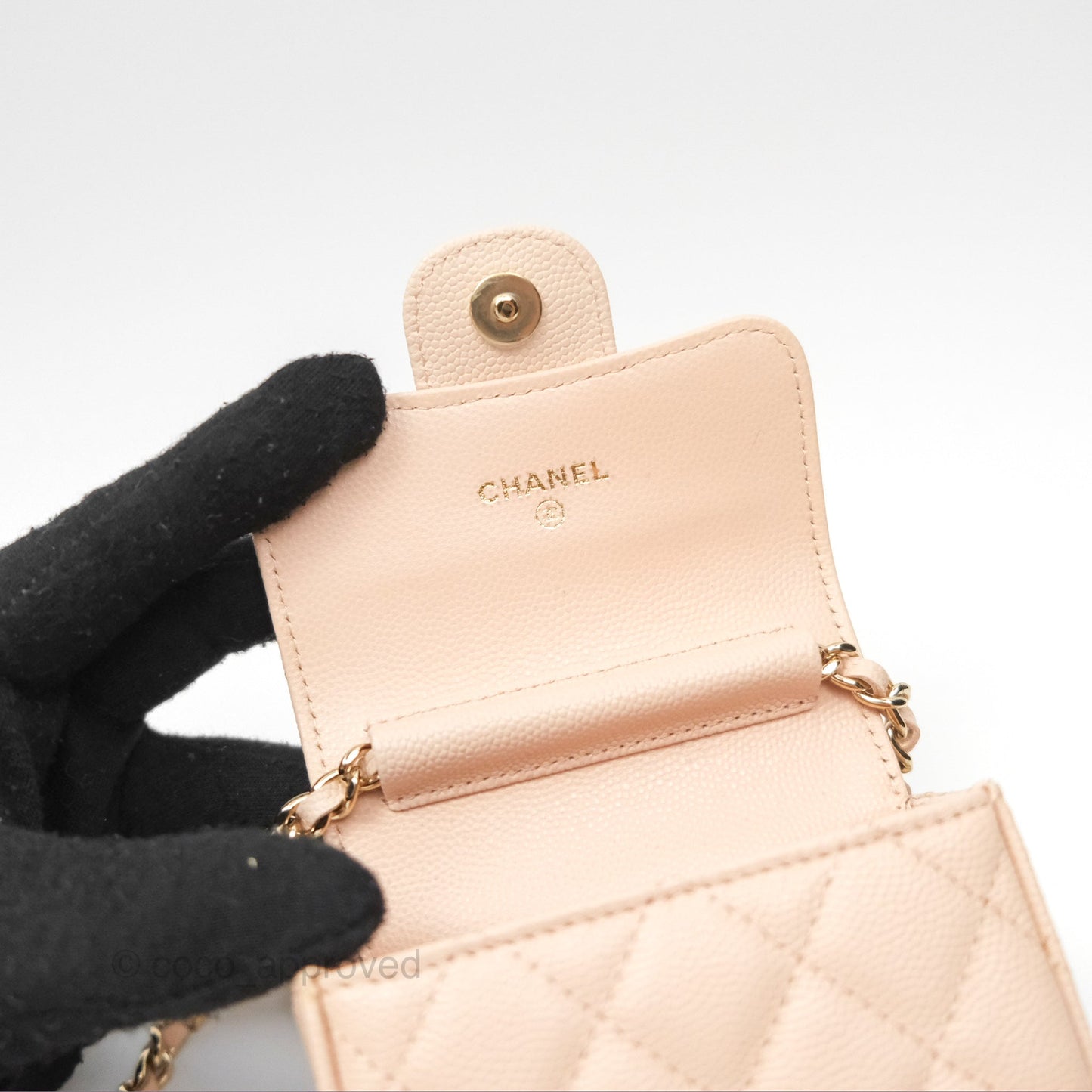 Chanel Mini Clutch With Chain Light Pink Caviar Gold Hardware