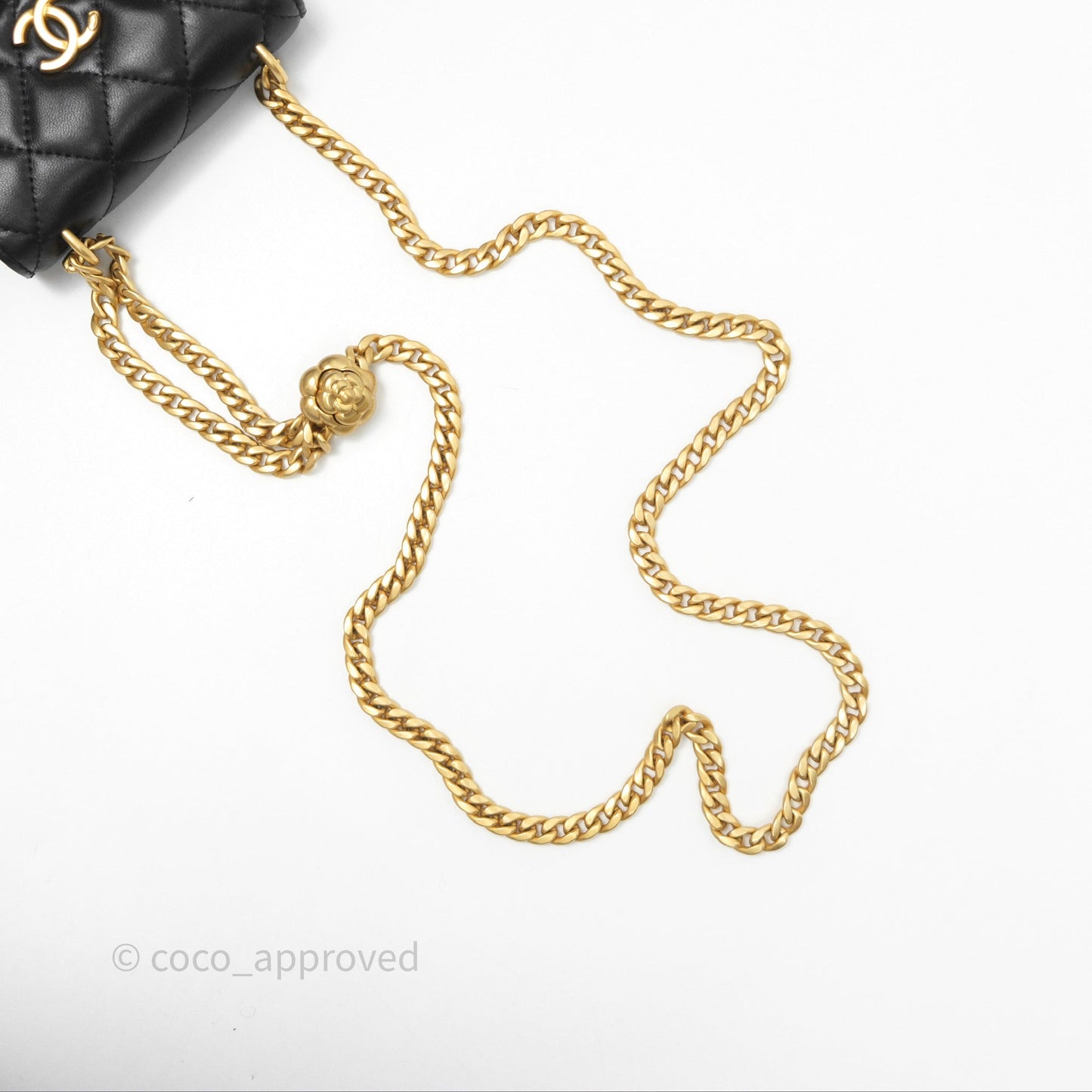 Chanel Mini Clutch With Chain Camellia Adjustable Black Lambskin Aged Gold Hardware