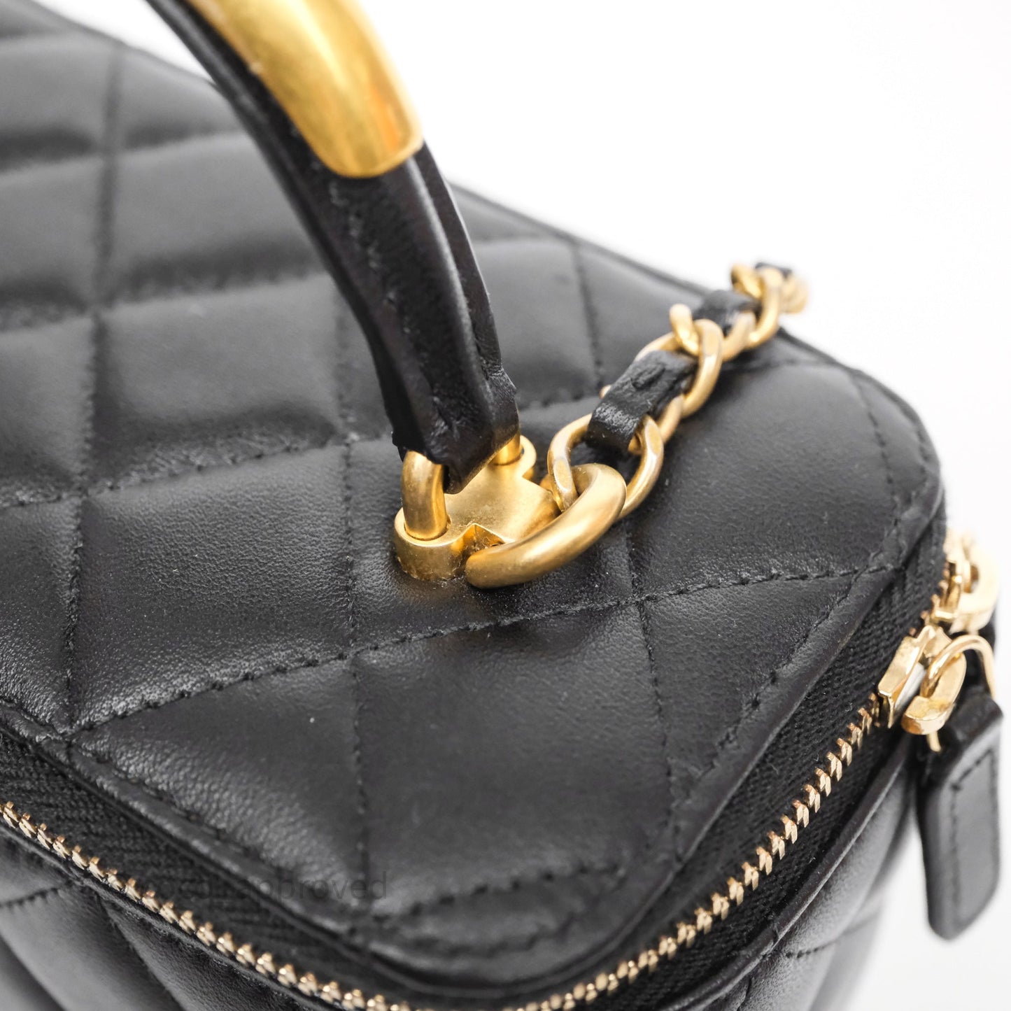Chanel Vanity Rectangular Metal Top Handle Black Lambskin Aged Gold Hardware
