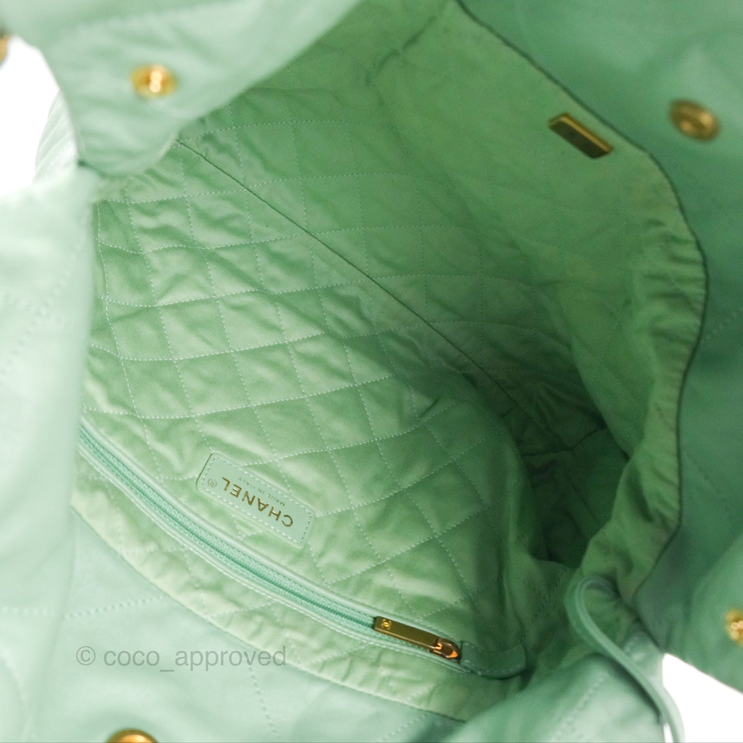 Chanel 22 Small Mint Green Shiny Calfskin Aged Gold Hardware