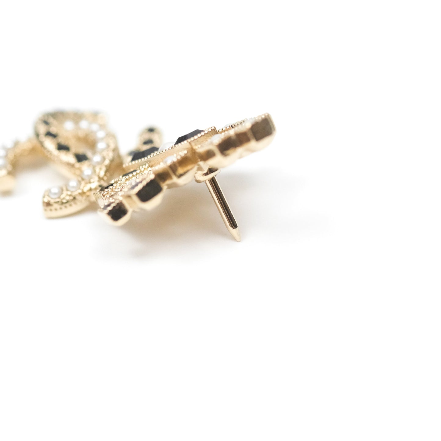 Chanel Pearl Black Resin Drop CC Brooch Gold Tone 21A