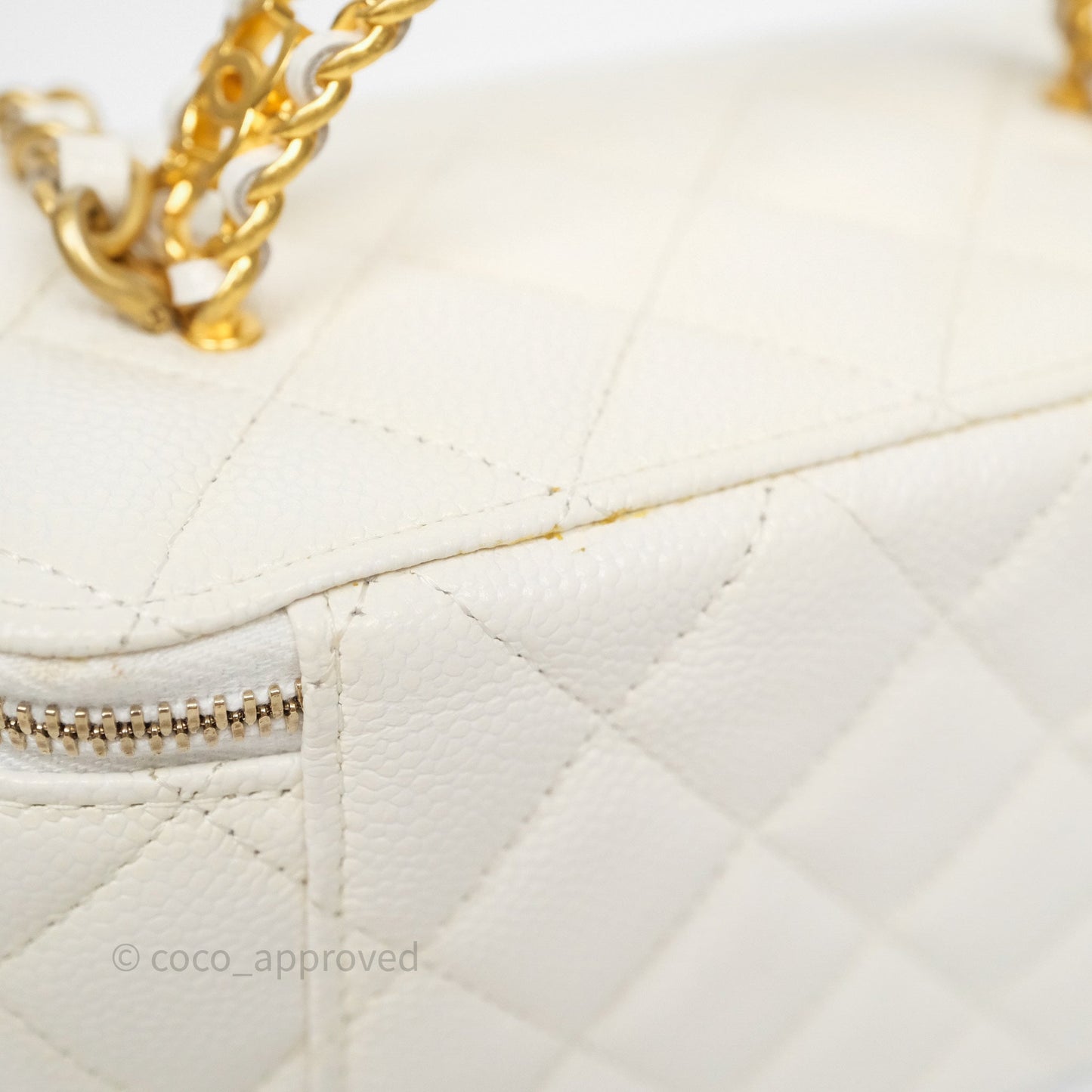 Chanel Logo Top Handle Vanity Rectangular White Caviar Aged Gold Hardware