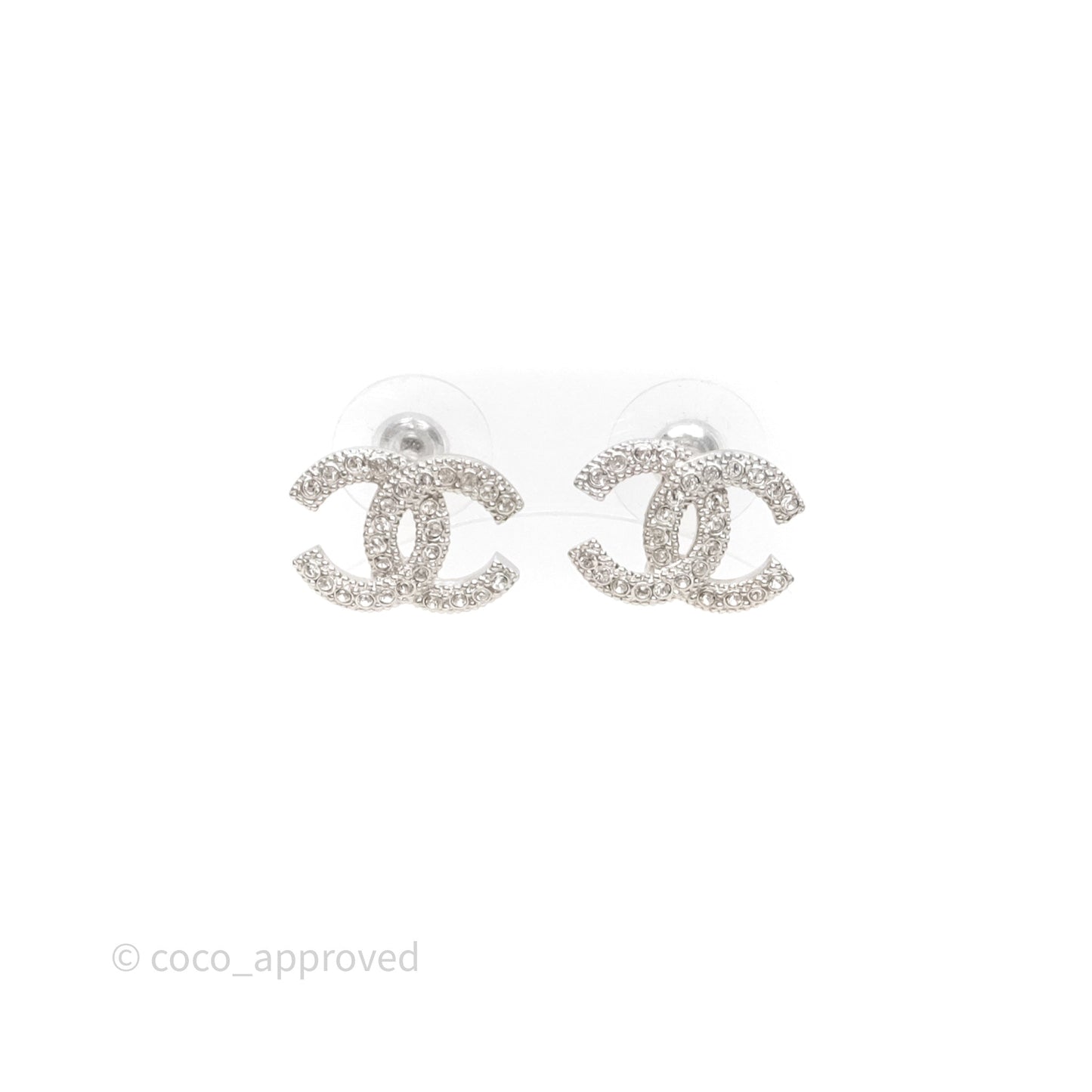 Chanel Crystals CC Earrings Silver Tone 21V