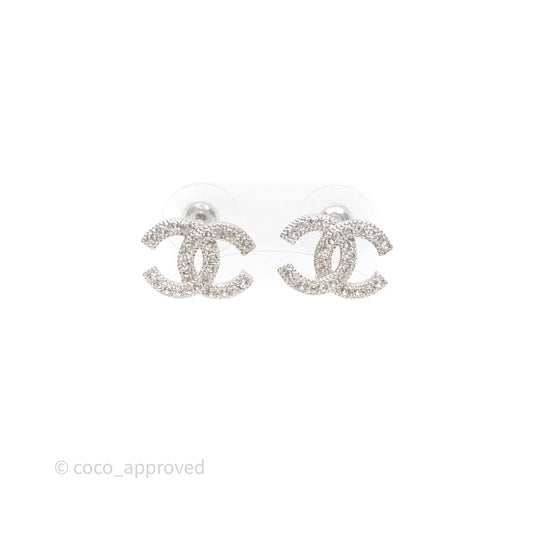 Chanel Crystals CC Earrings Silver Tone 21V