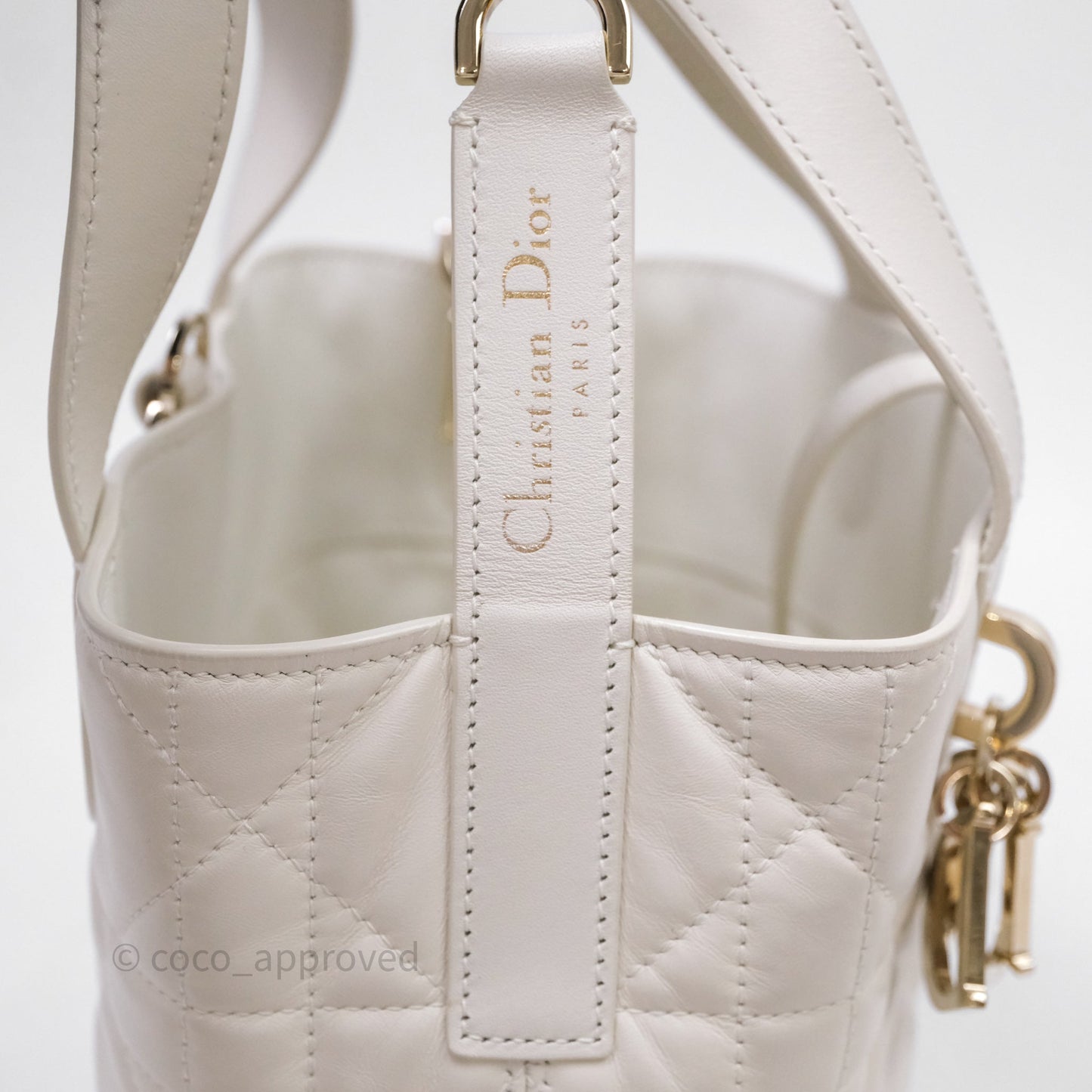 Christian Dior Small Toujours Vertical Tote Bag Latte Macrocannage Calfskin Gold Hardware