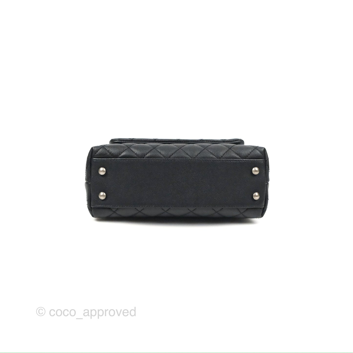 Chanel Small Coco Handle Quilted Black Caviar Ruthenium Hardware Olive Lizard Handle