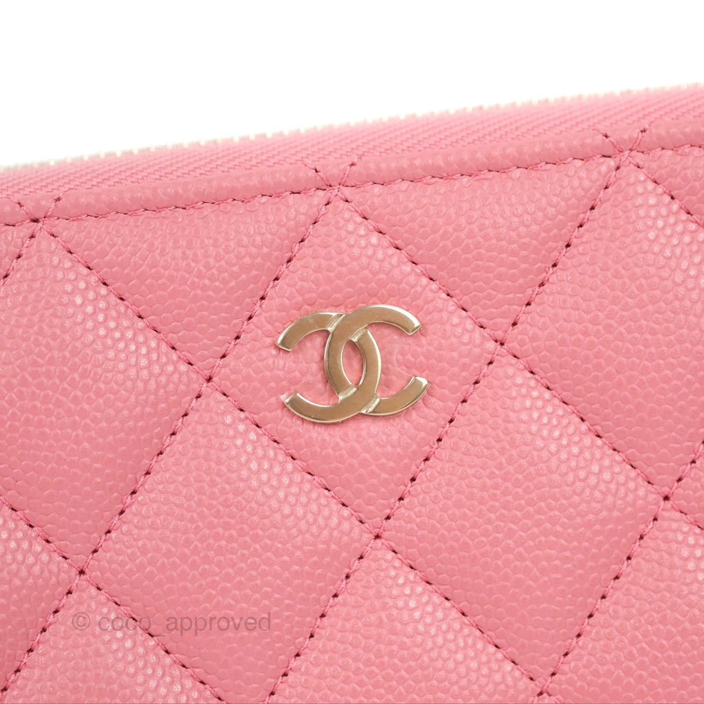 Chanel Classic Zip Long Wallet Quilted Pink Caviar Gold Hardware