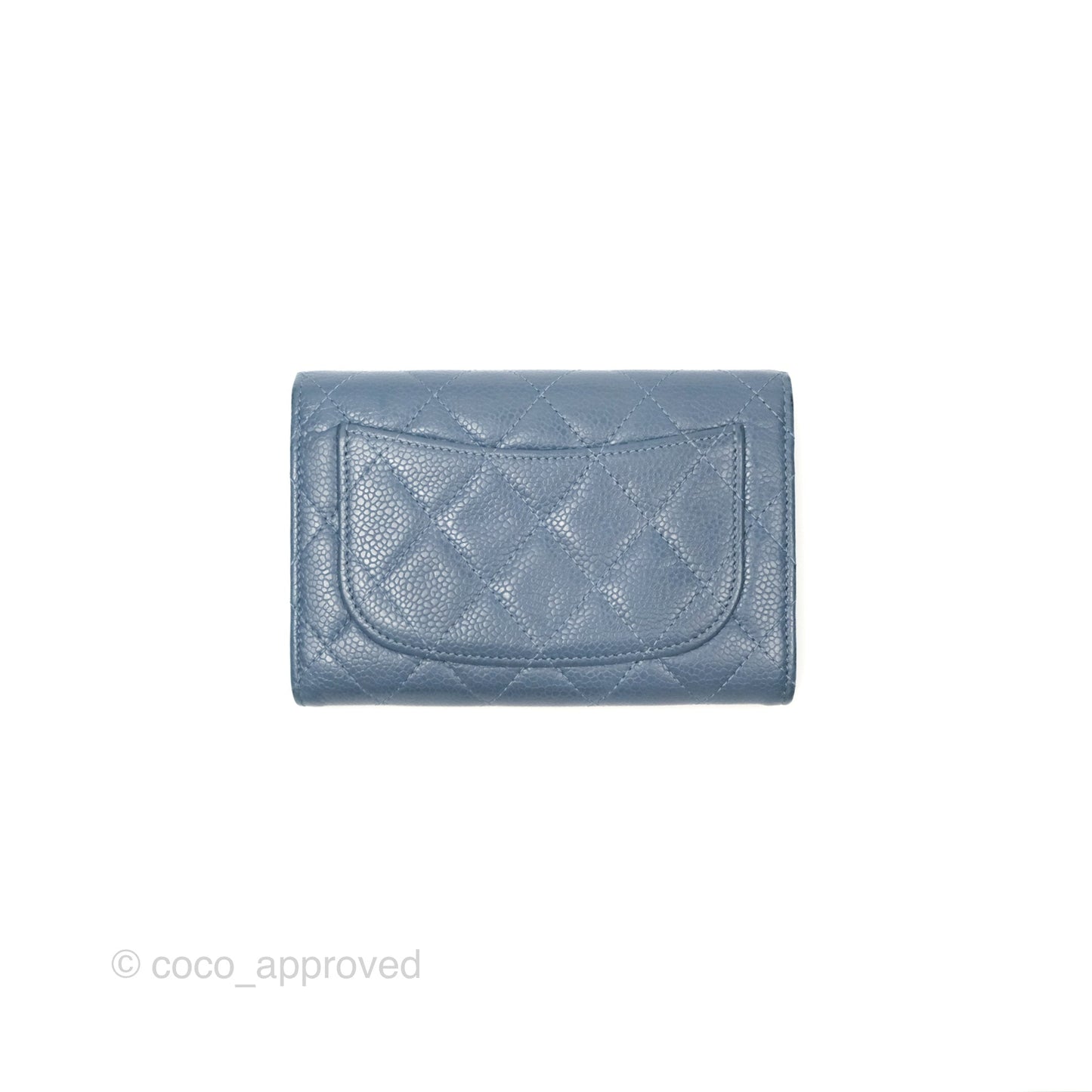 Chanel Quilted Small Flap Wallet Grey Blue Caviar Silver Hardware