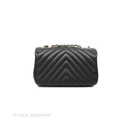 Chanel Black Lambskin Chevron Quilted Statement Flap Bag Light Gold Hardware