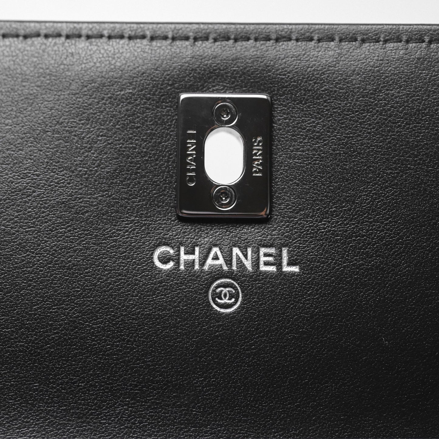 Chanel Mini Crystal Top Handle Wallet On Chain WOC Black Calfskin Gun Metal Hardware 23K