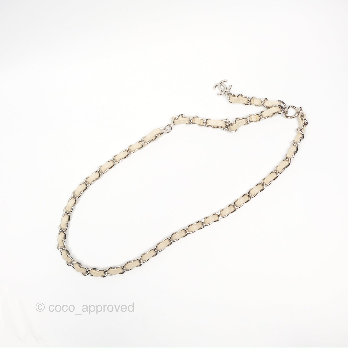 Chanel Mini Card Holder Chain Belt Bag Chevron Ivory Calfskin Silver Hardware