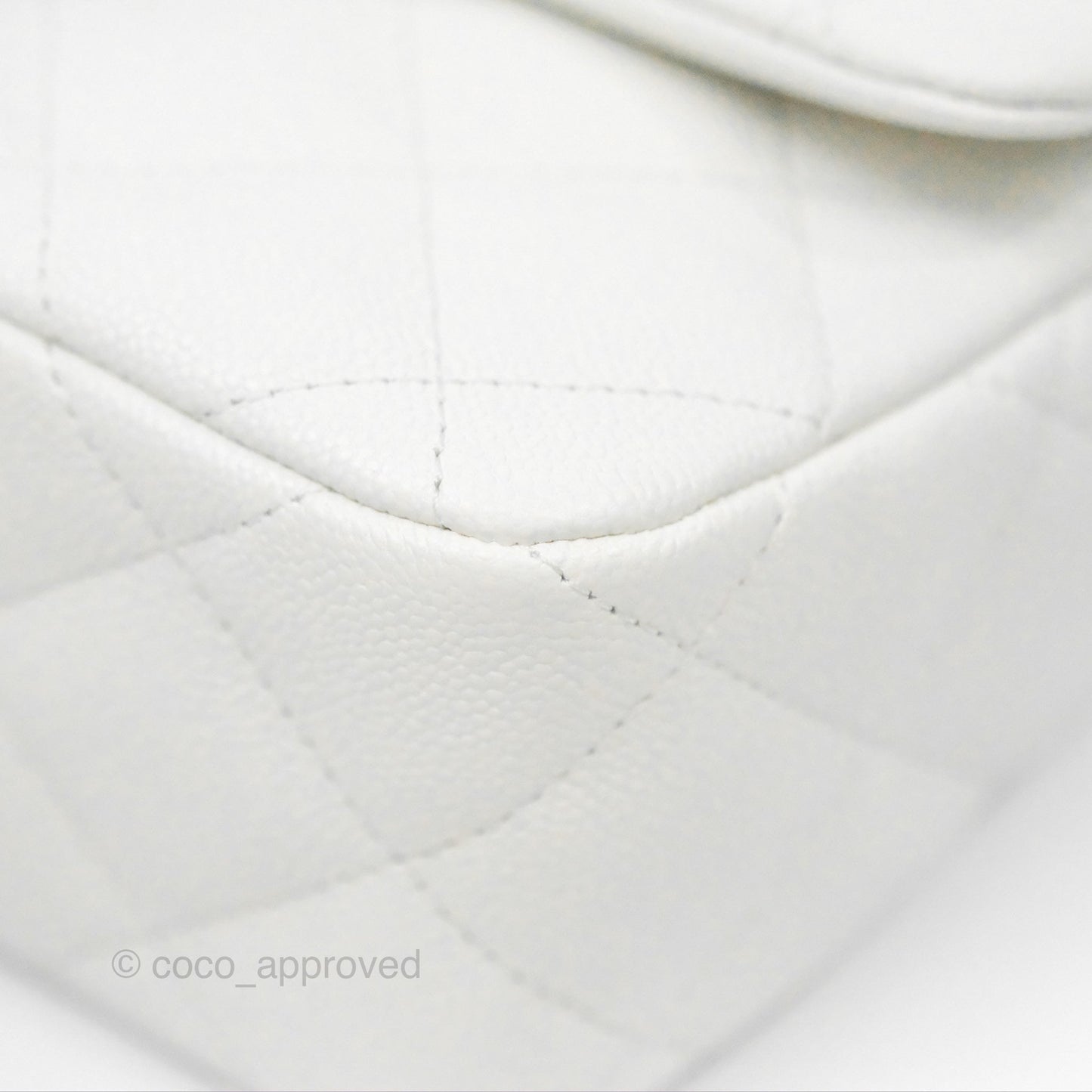 Chanel Large Flap Bag Heart Adjustable Chain White Caviar Aged Gold Hardware