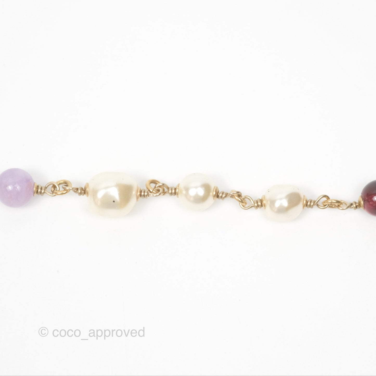 Chanel CC Pearl GemStone Long Necklace Gold Tone 17A
