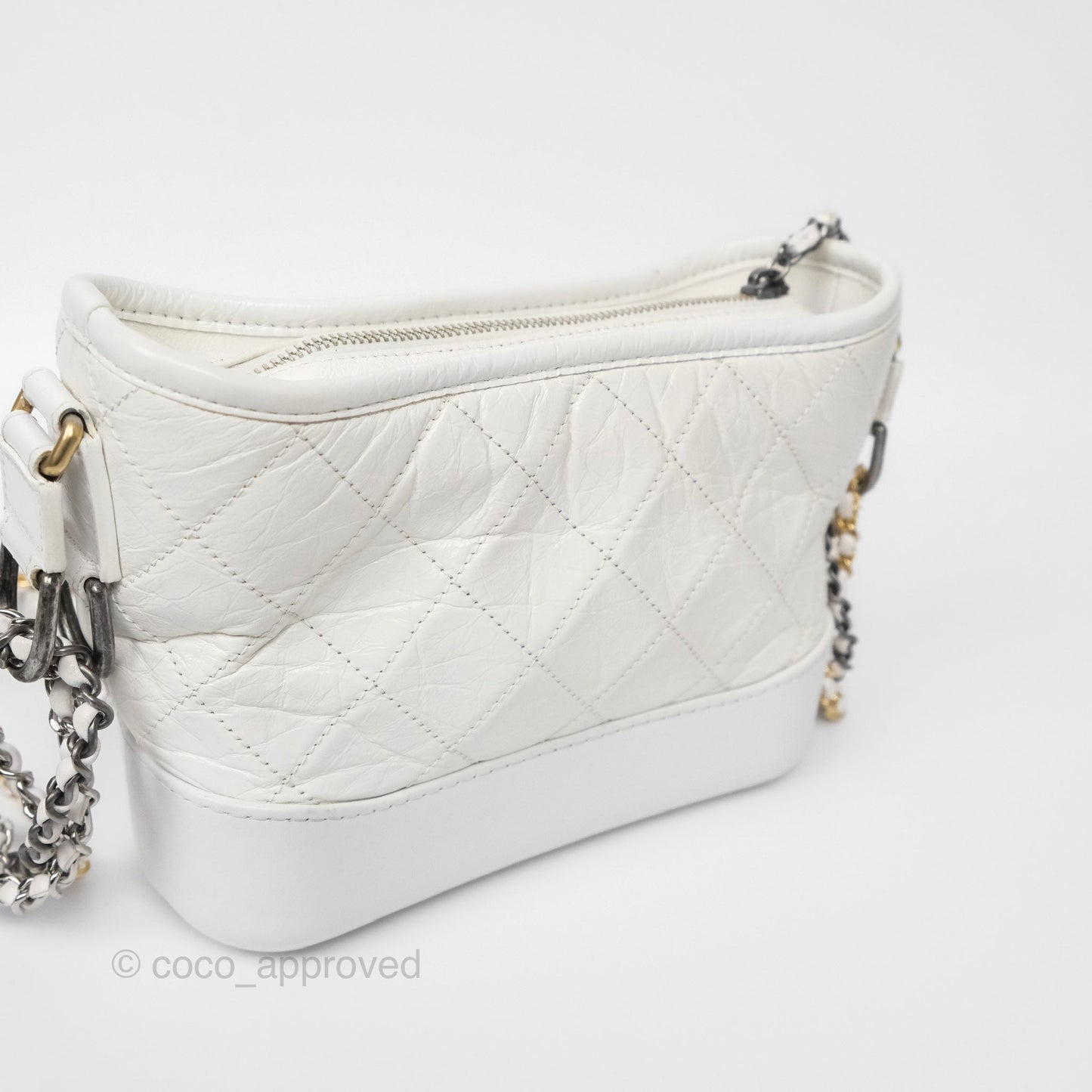 Chanel Small Gabrielle Hobo Quilted White Aged Calfskin