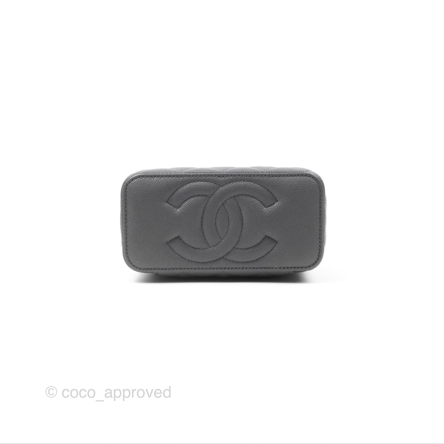 Chanel Vanity Rectangular with Top Handle Grey Caviar Aged Gold Hardware 24A
