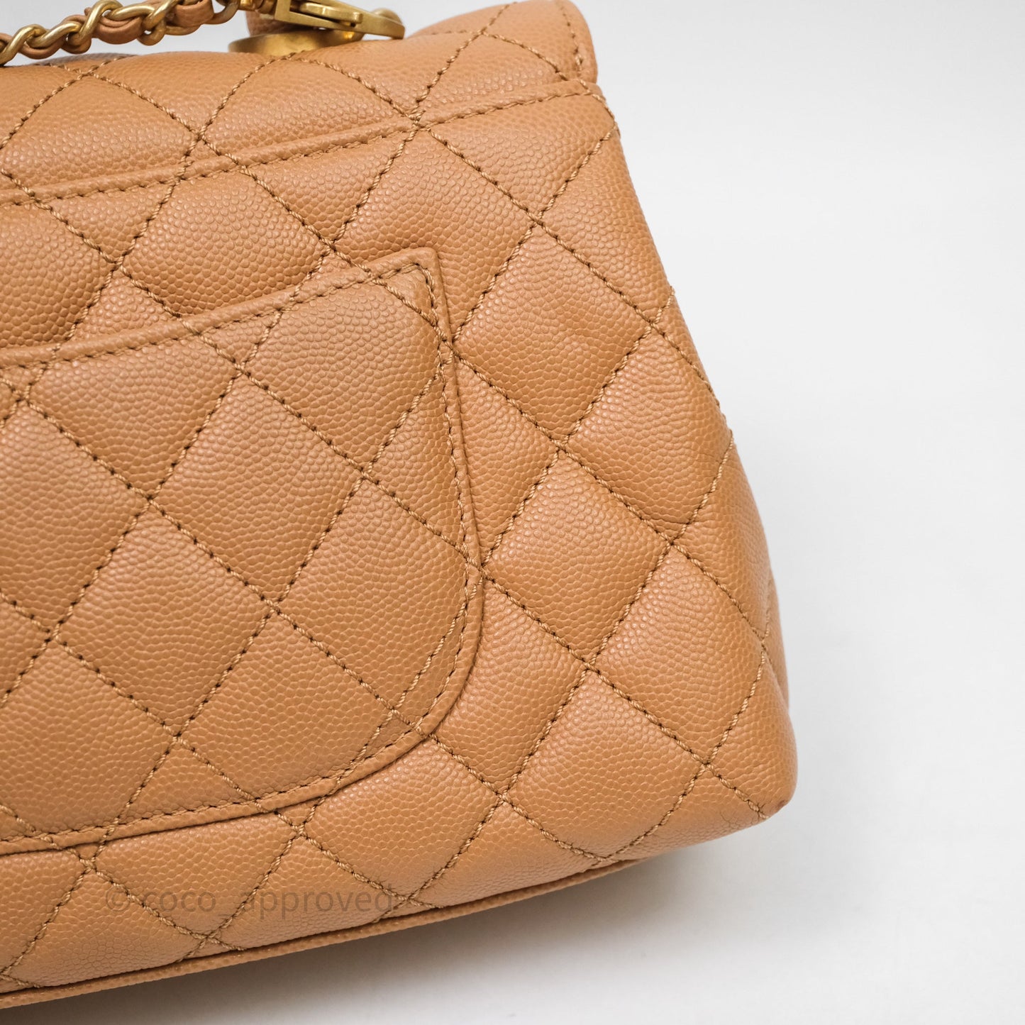 Chanel Small Coco Handle with Chain Handle Beige Caviar Aged Gold Hardware 23P