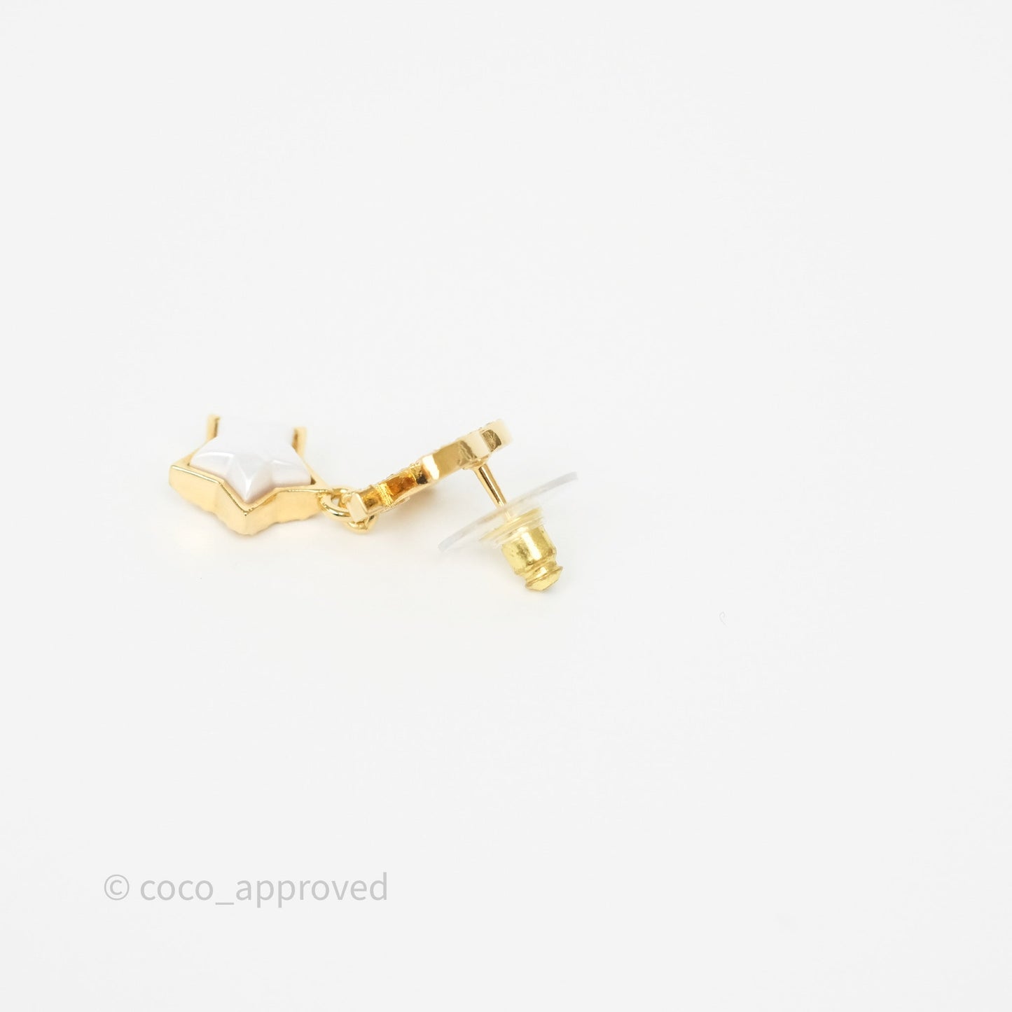 Chanel Crystal CC Star Drop Earrings Gold Tone 24C