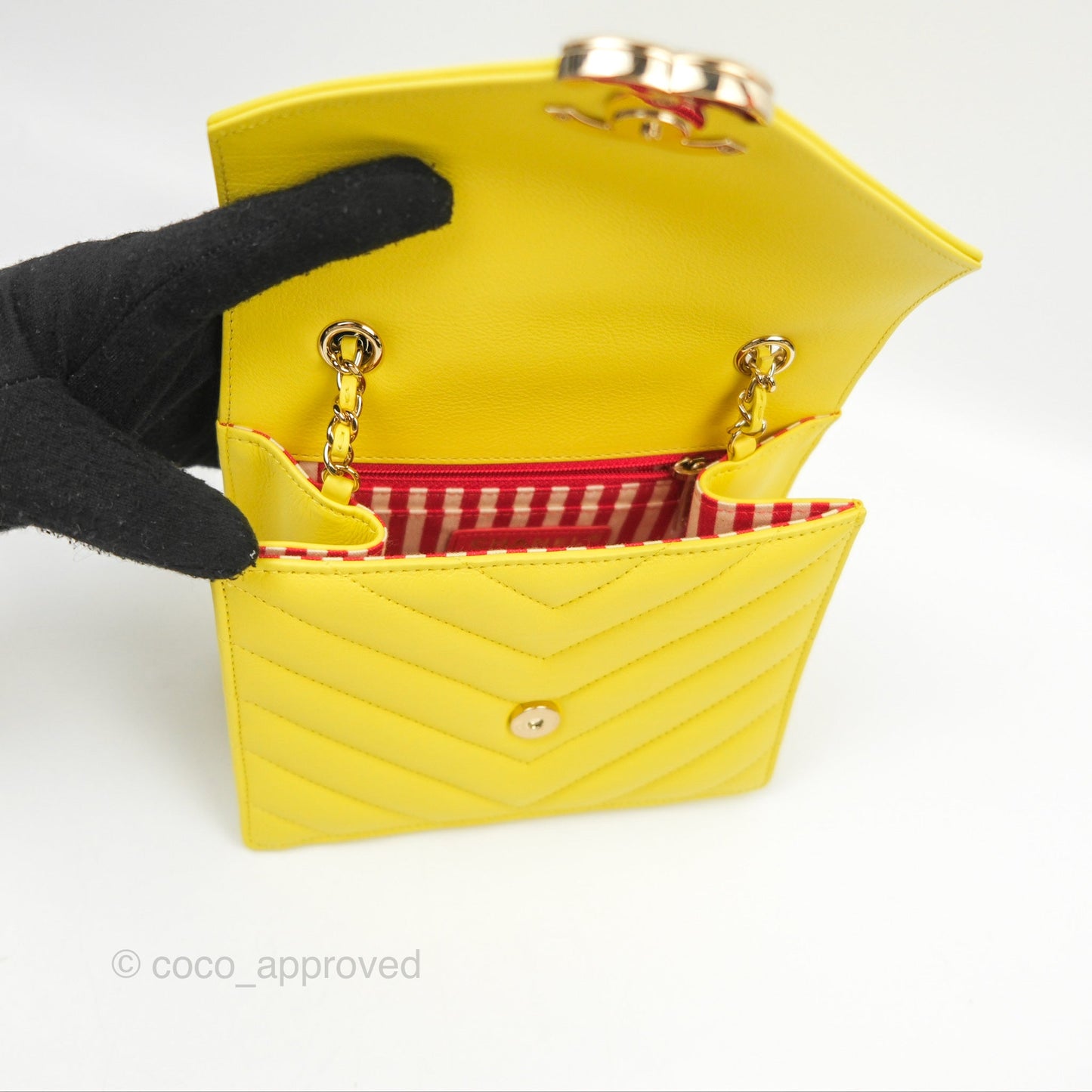 Chanel Chevron Square Envelope Flap Bag Yellow 19C