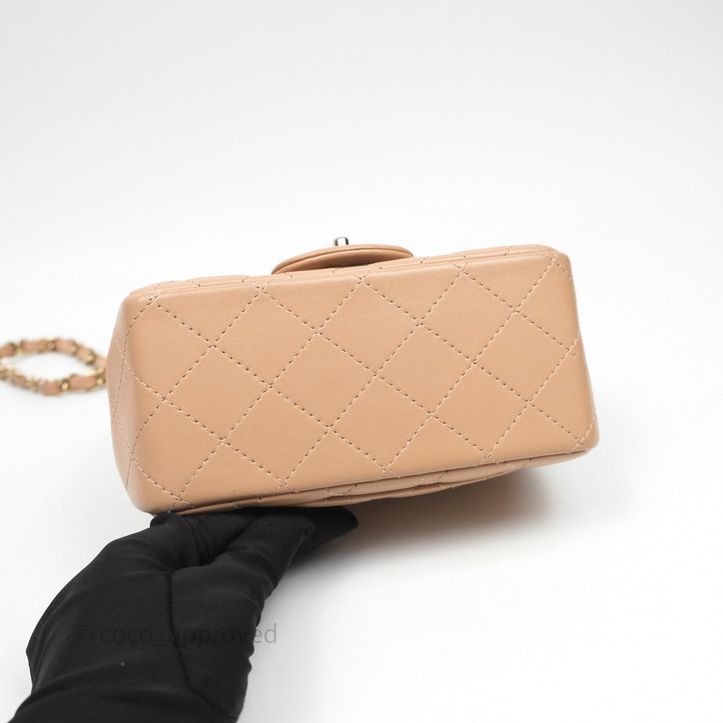 Chanel Mini Square Flap Quilted Beige Lambskin Gold Hardware