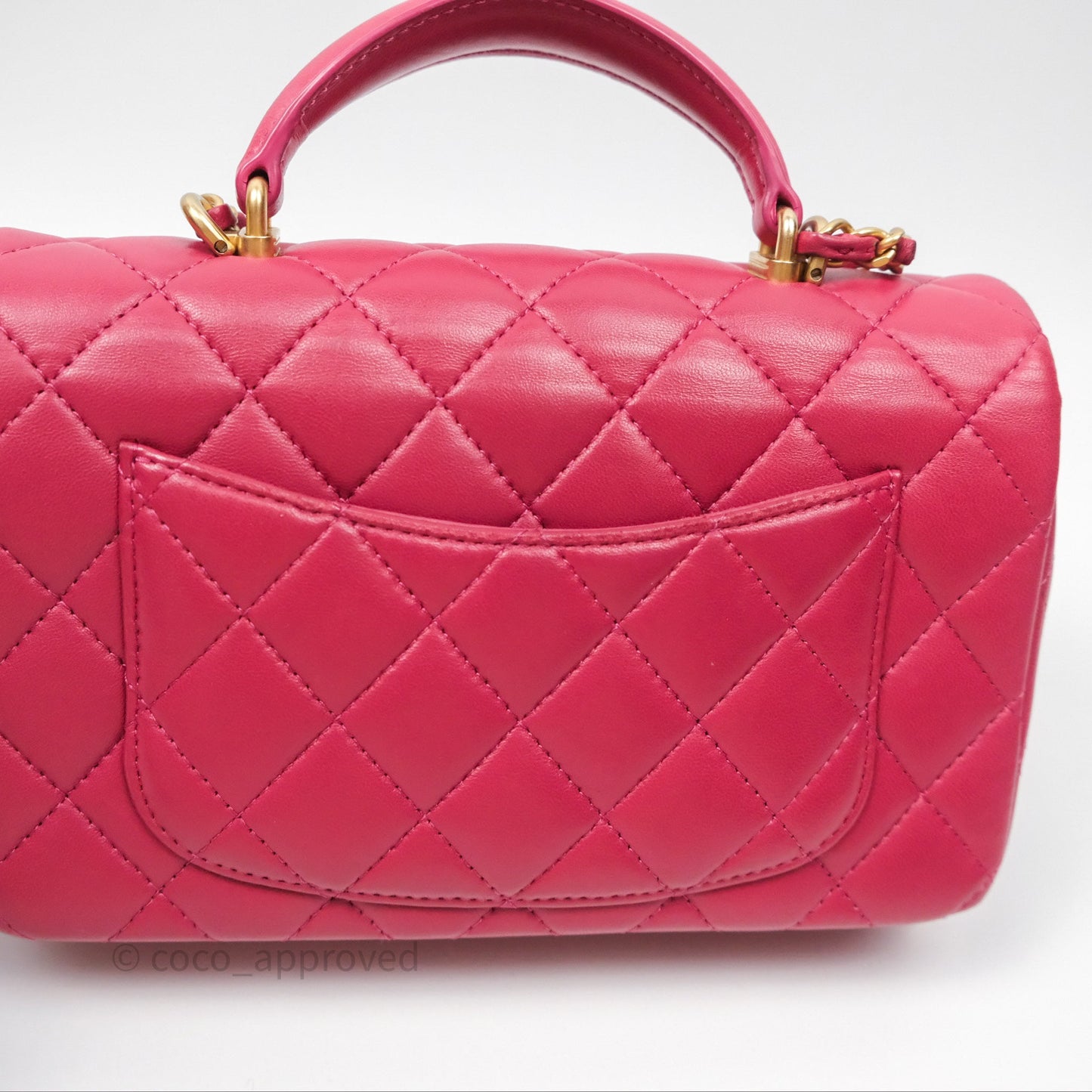 Chanel Top Handle Mini Rectangular Flap Red Lambskin Aged Gold Hardware