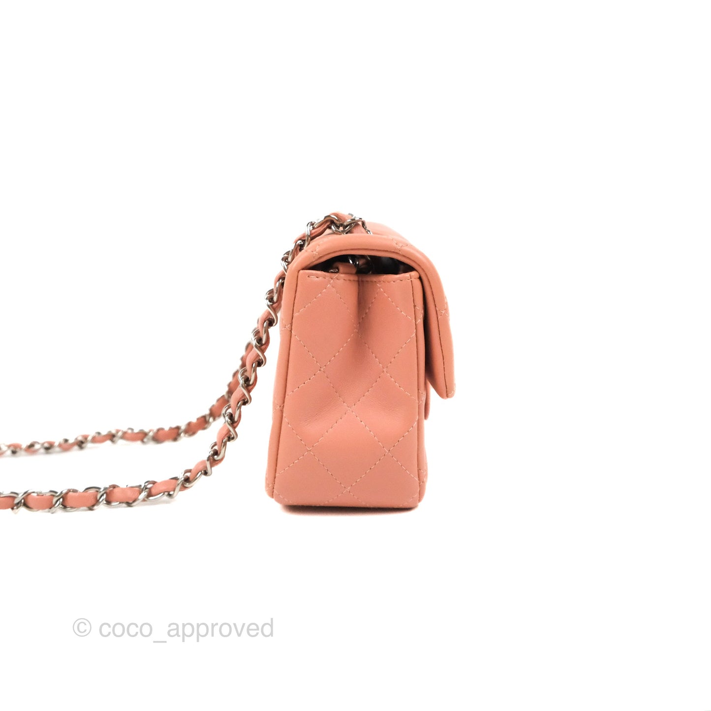 Chanel Quilted Mini Rectangular Flap Salmon Pink Lambskin Silver Hardware 21B