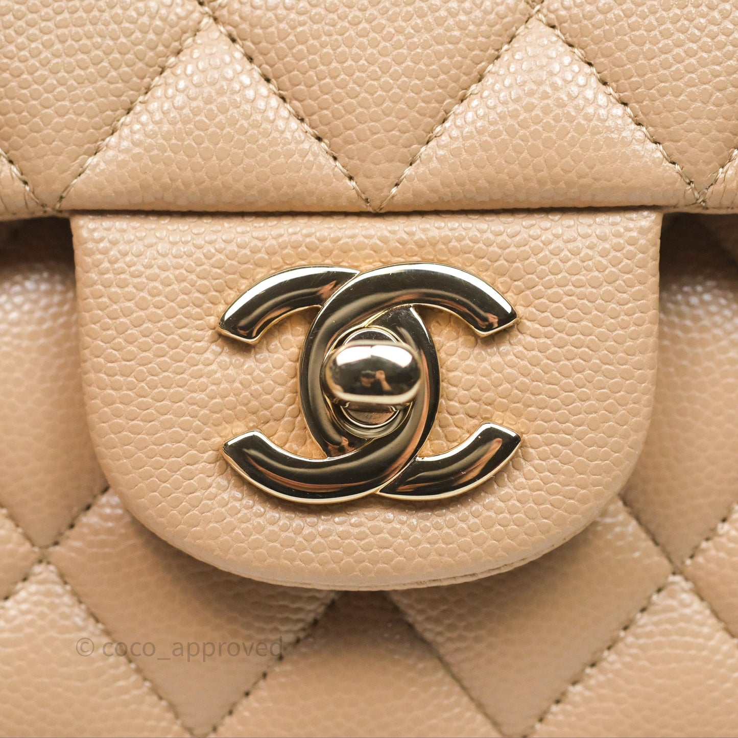 Chanel Classic M/L Medium Double Flap Dark Beige Caviar Gold Hardware 19B