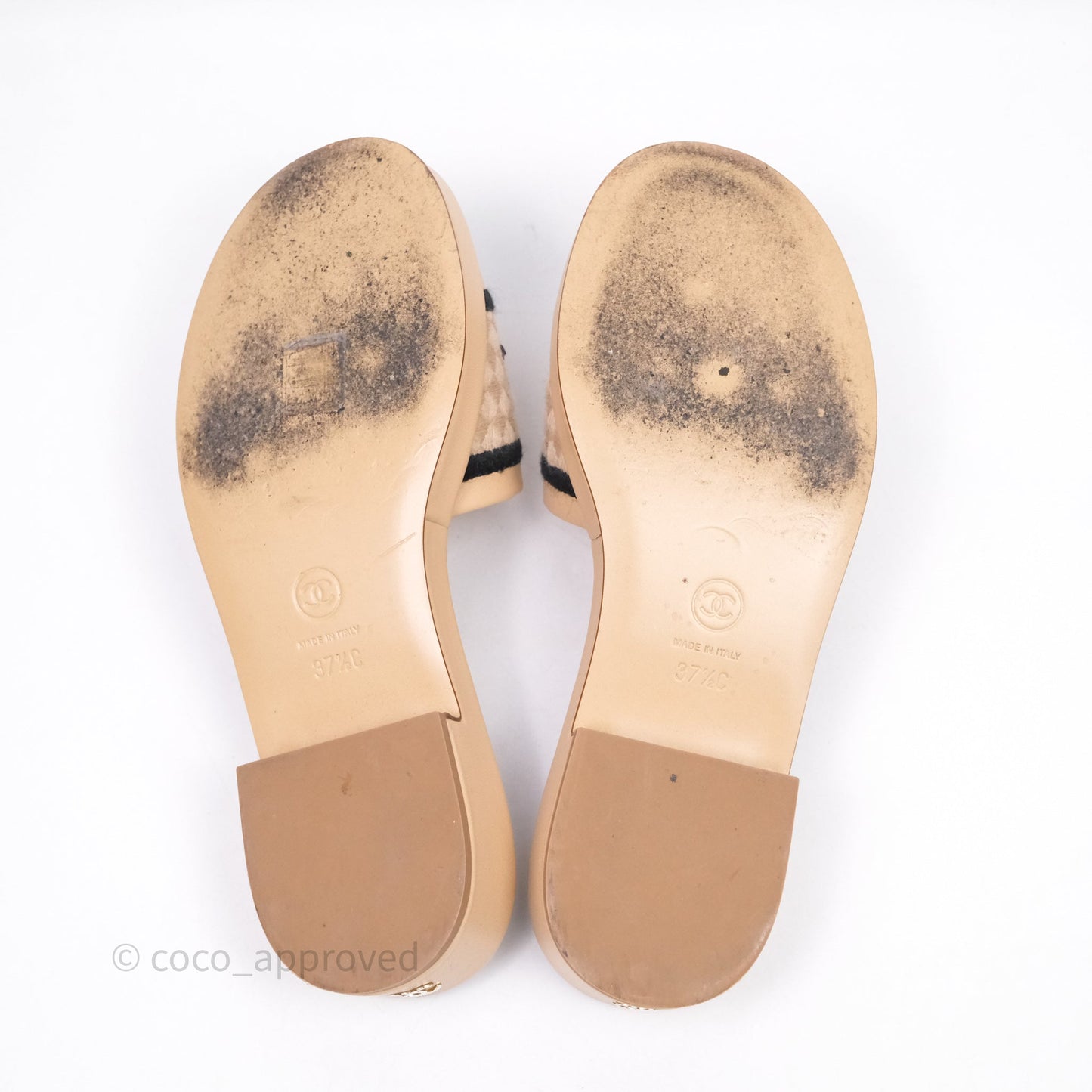 Chanel Logo Slippers Beige Size 37.5
