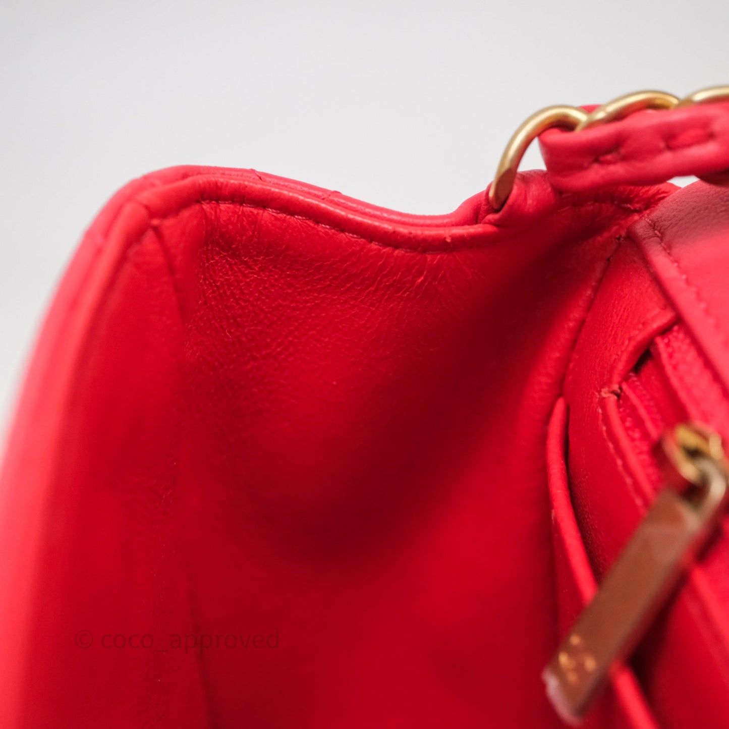 Chanel Mini Square Quilted Red Lambskin Aged Gold Hardware