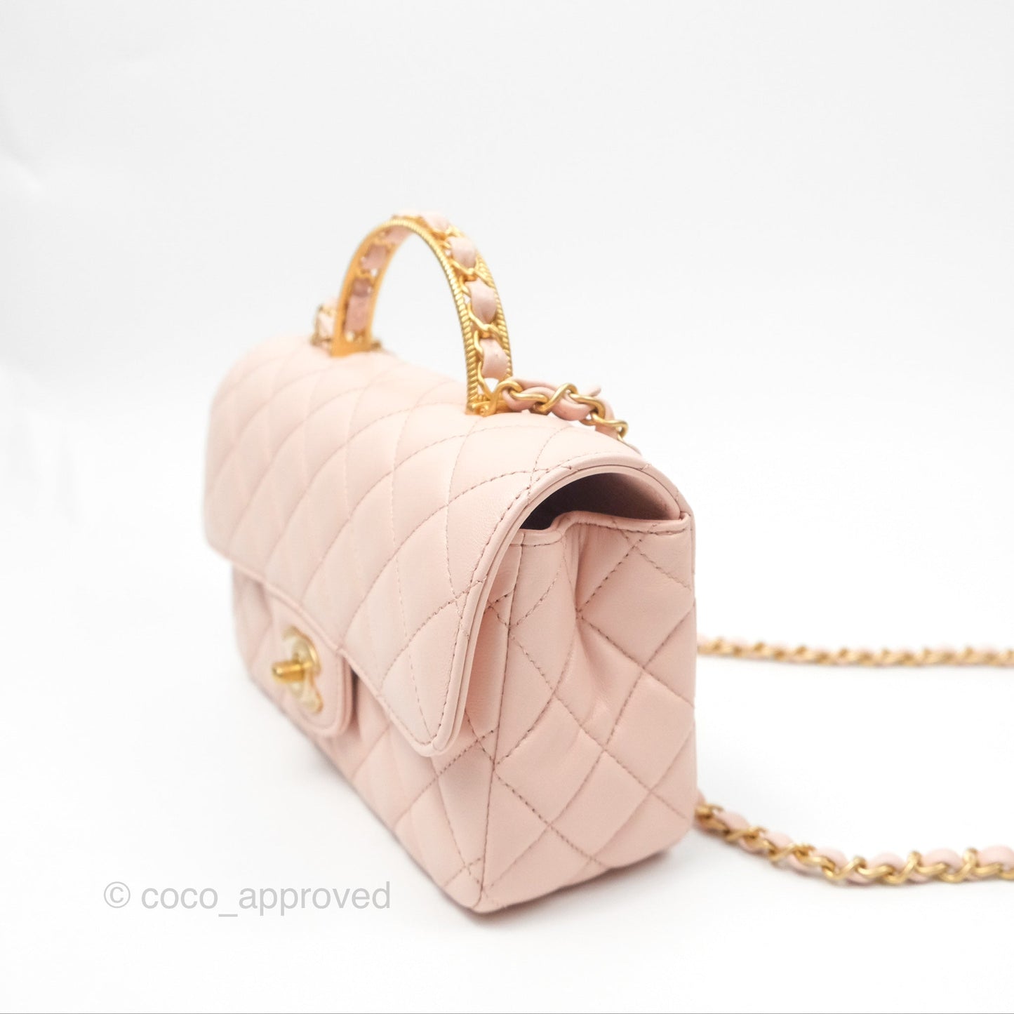 Chanel Top Handle Mini Rectangular Flap Bag Light Pink Lambskin Aged Gold Hardware